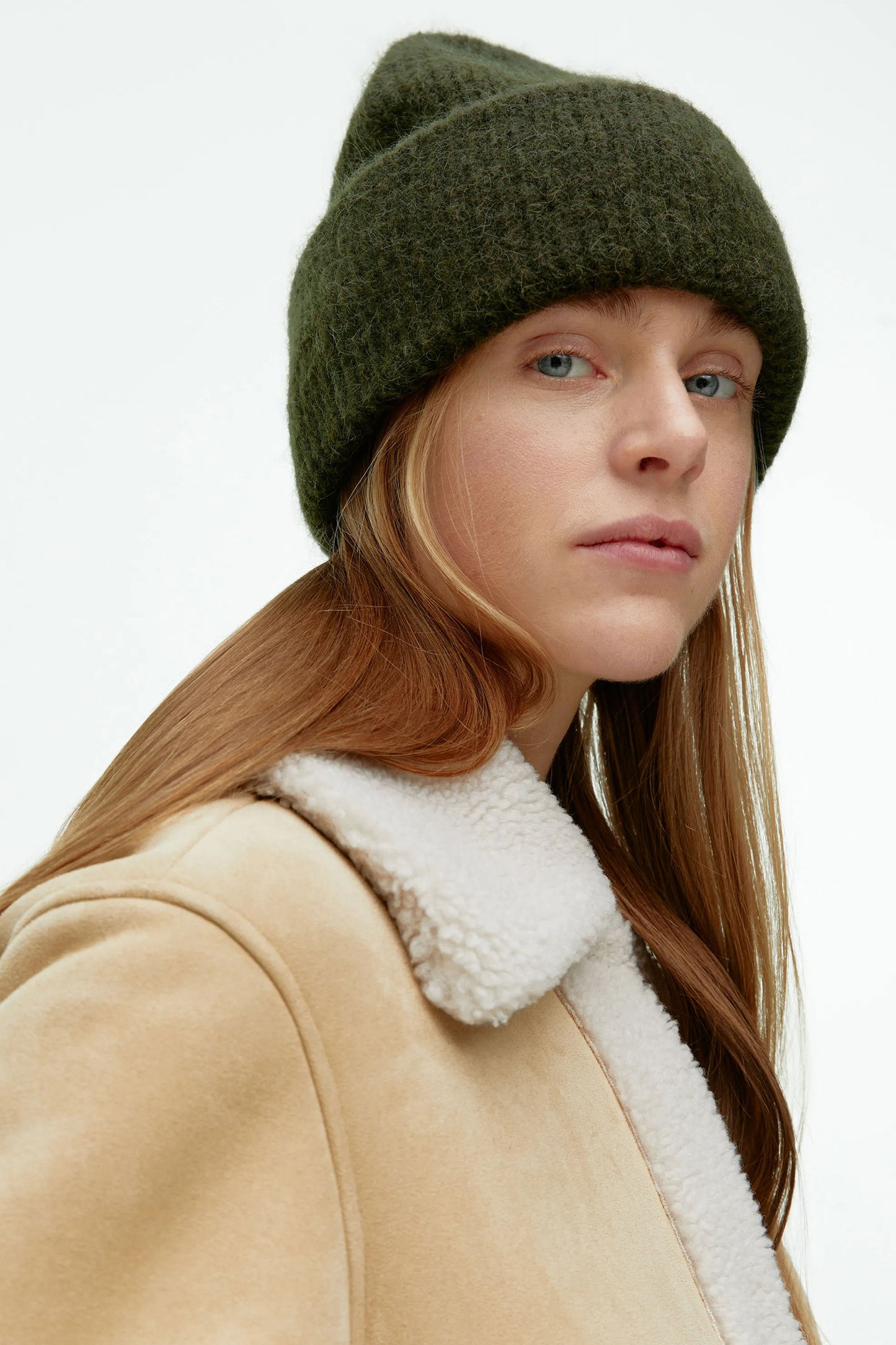 Double-Fold Alpaca Merino Beanie Dark Green