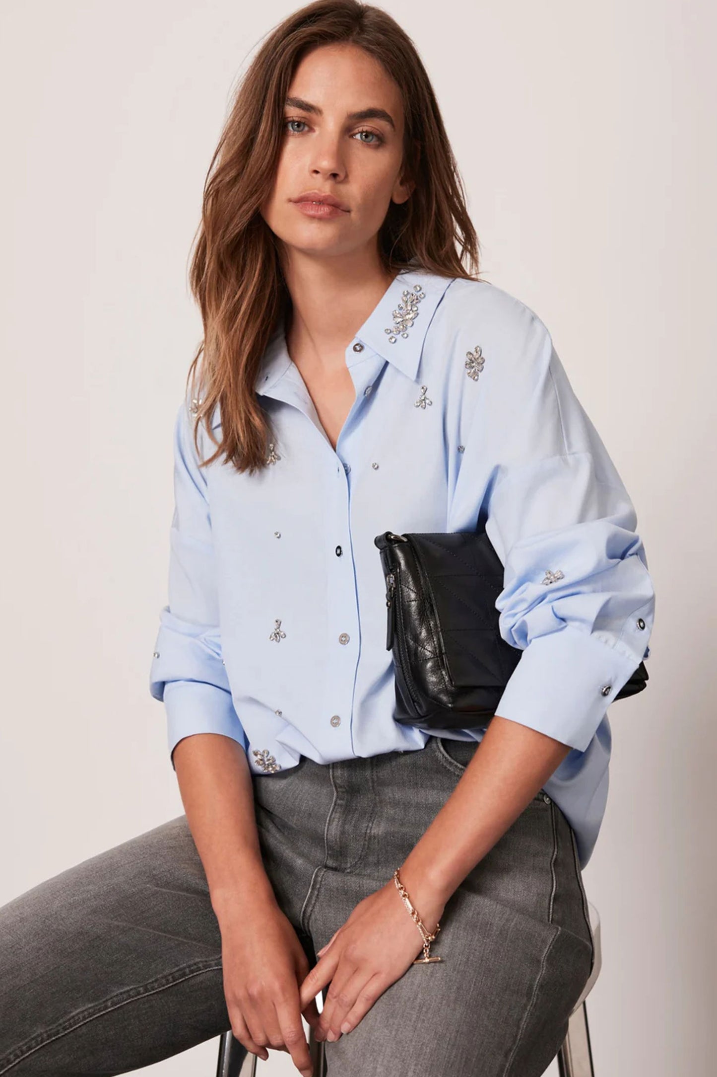 Blue Cotton Embellished Shirt