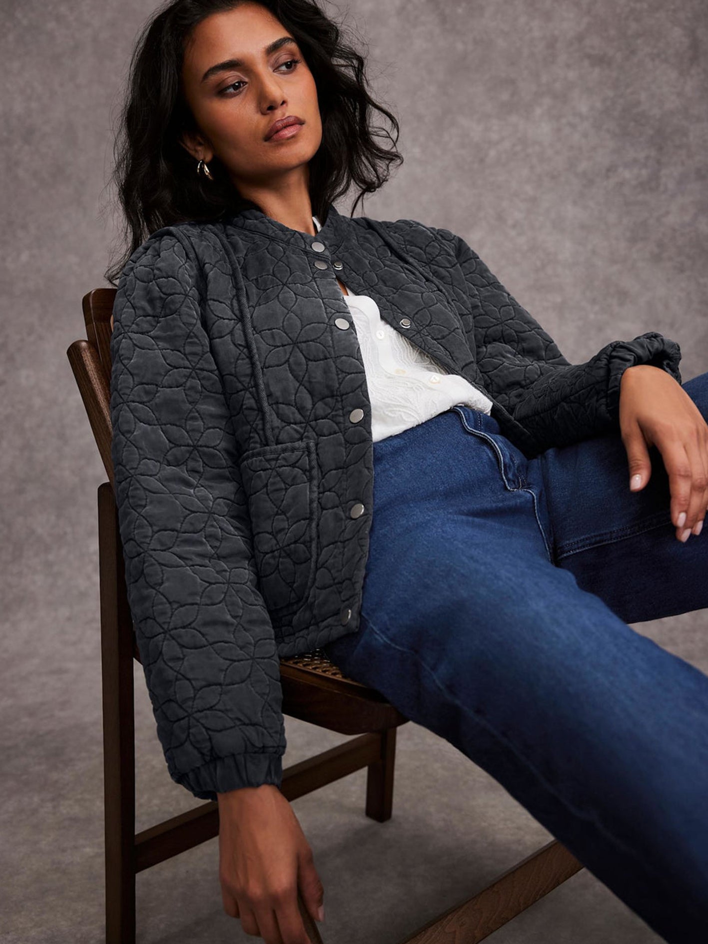 Navy Washed Quilted Jacket
