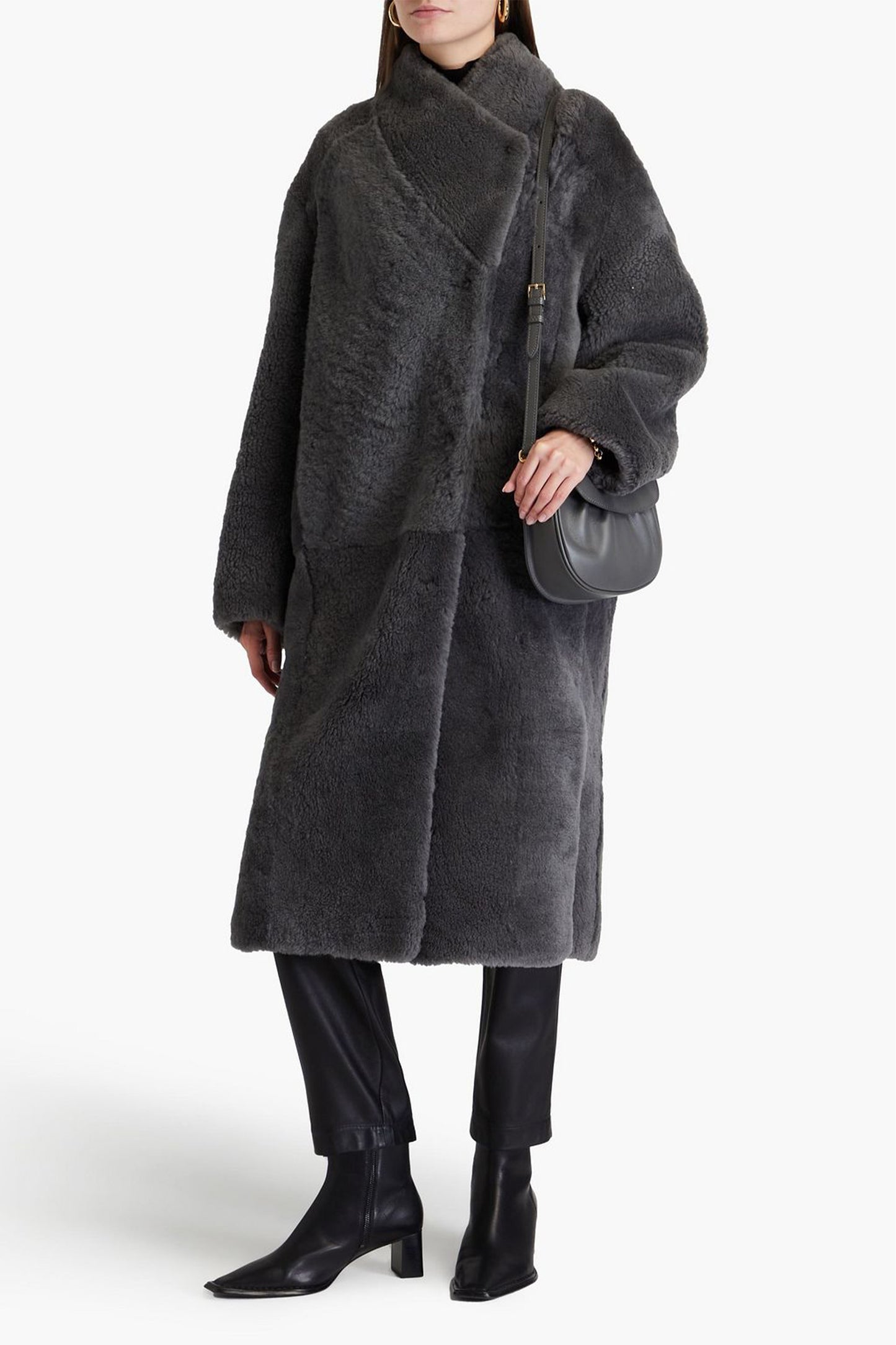 Wrap-Effect Shearling Coat
