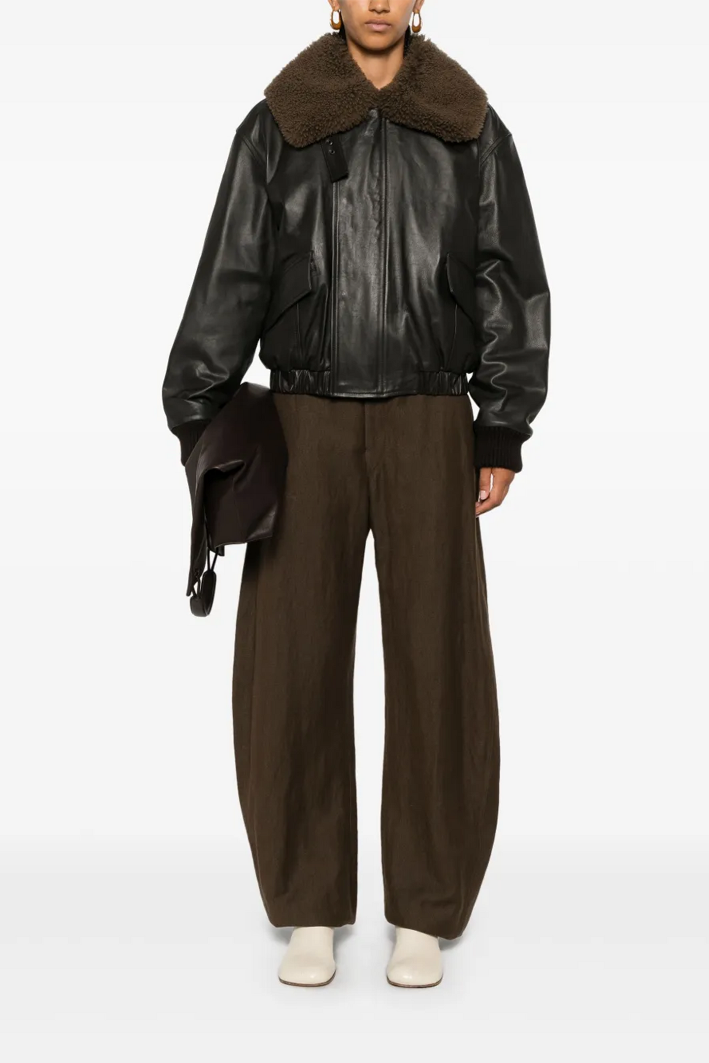 Shearling Collar Leather Jacket