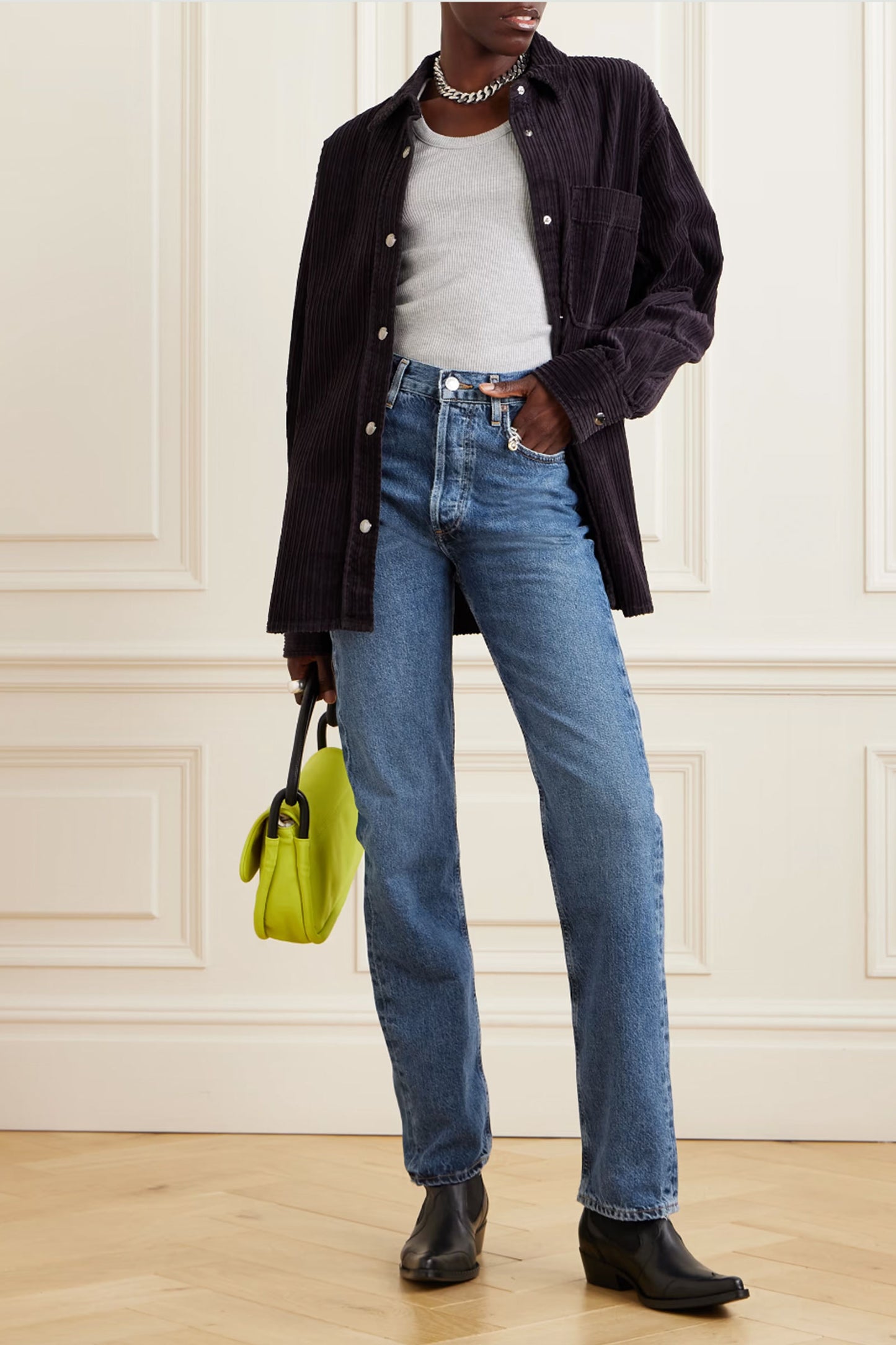 + NET SUSTAIN 90's Pinch Waist Long High-Rise Straight-Leg Organic Jeans