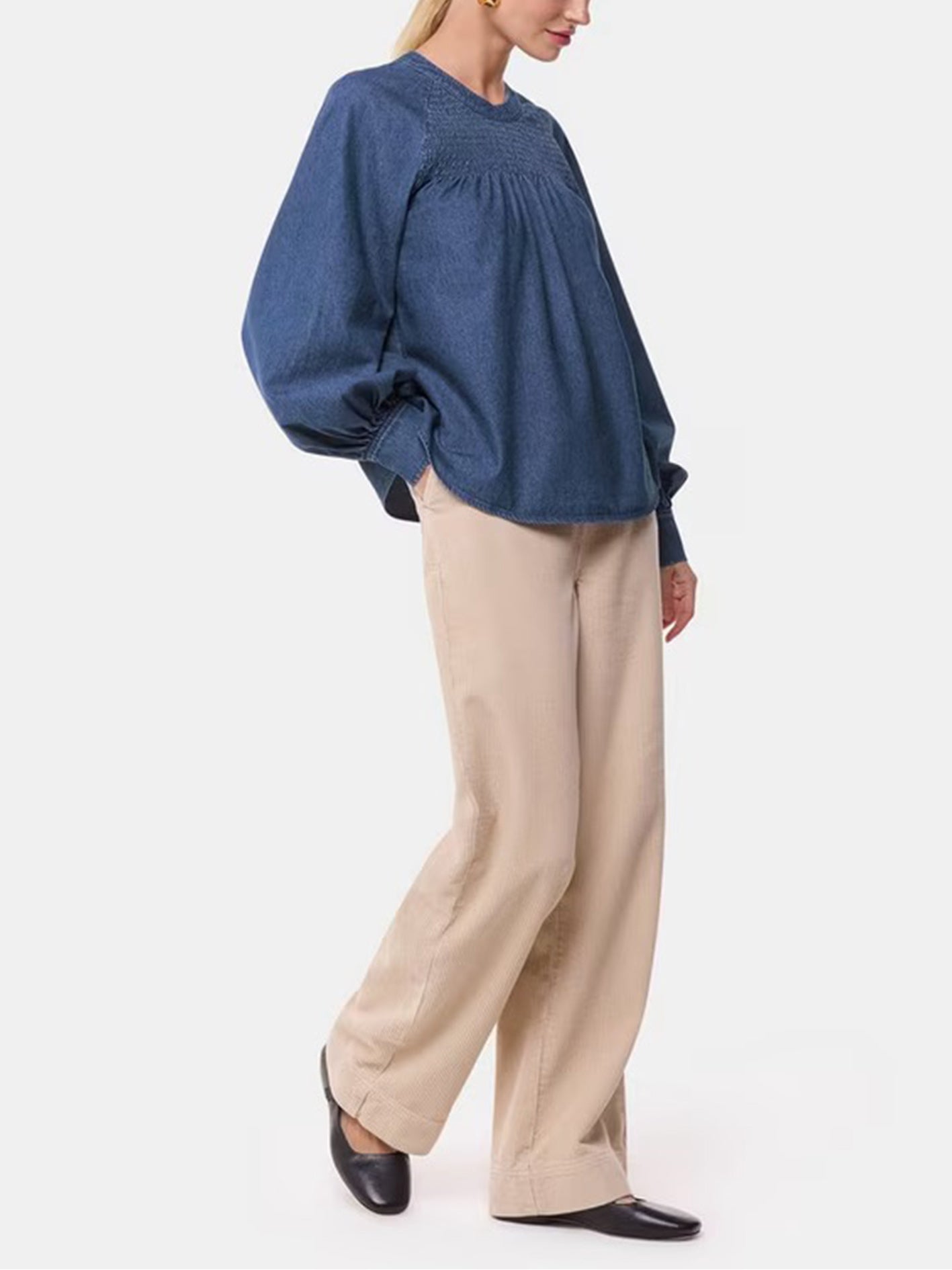 Smocked Denim Blouse