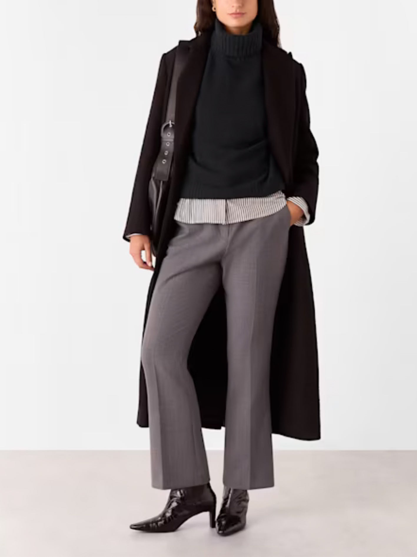 Black Wool Split Back Roll Neck