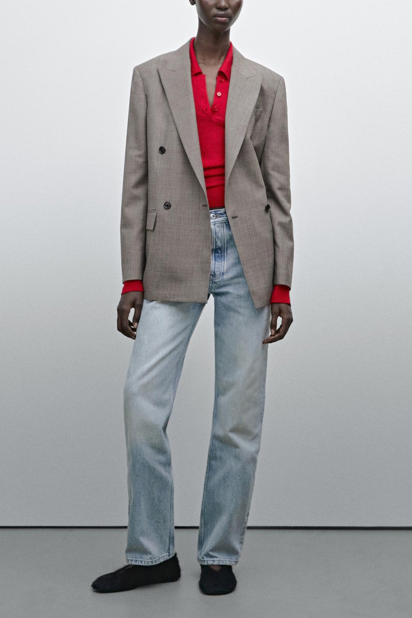 Double-Breasted Melange Wool Blend Blazer