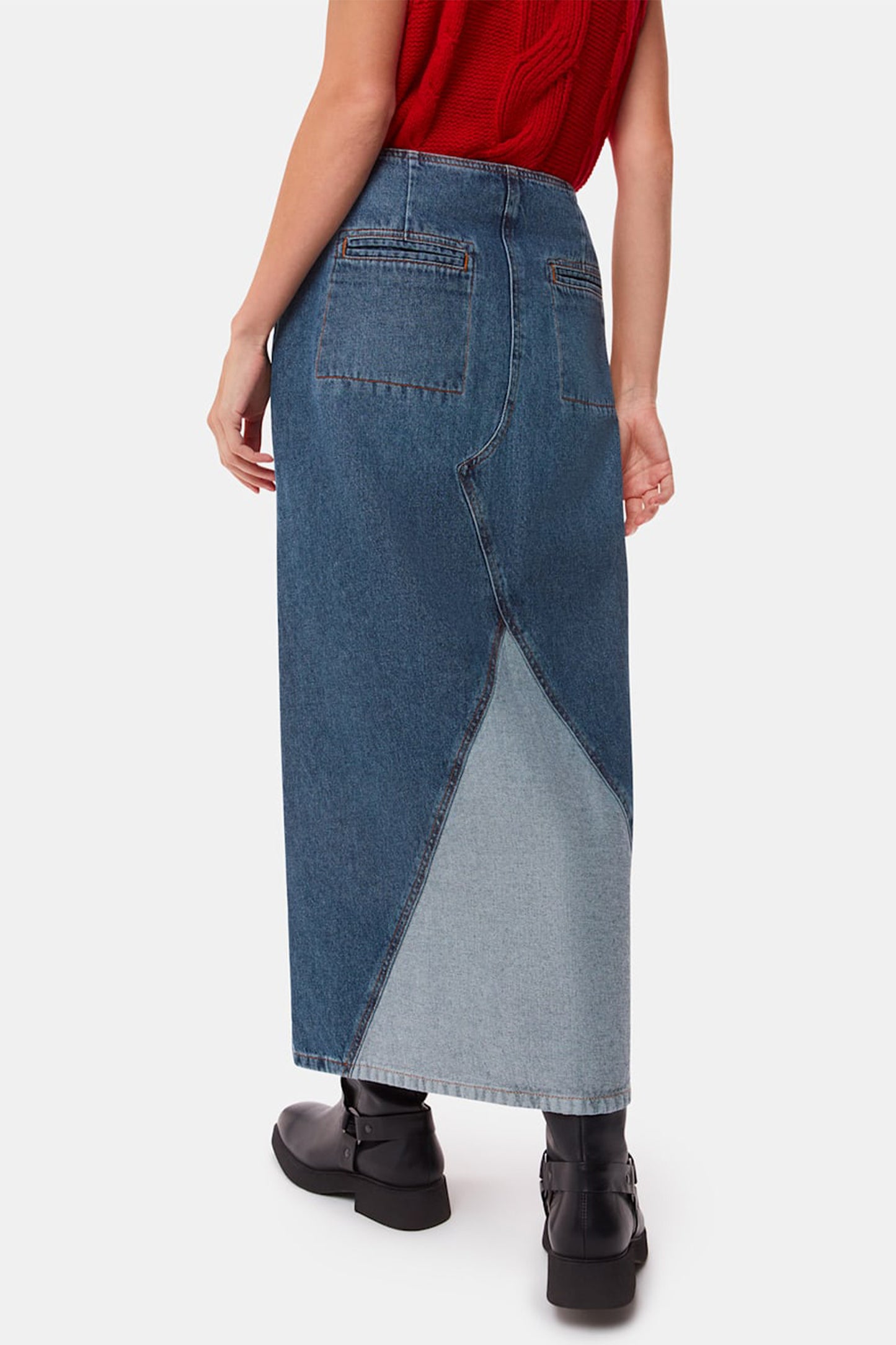 Patchwork Denim Midi Skirt