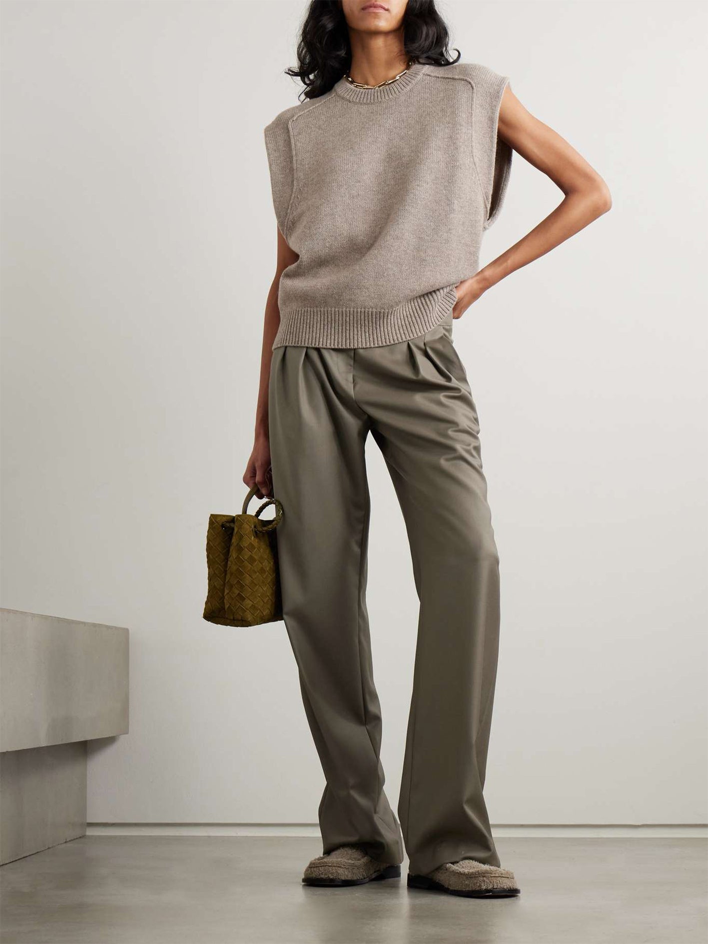 Sbiru Pleated Wool Wide-Leg Pants