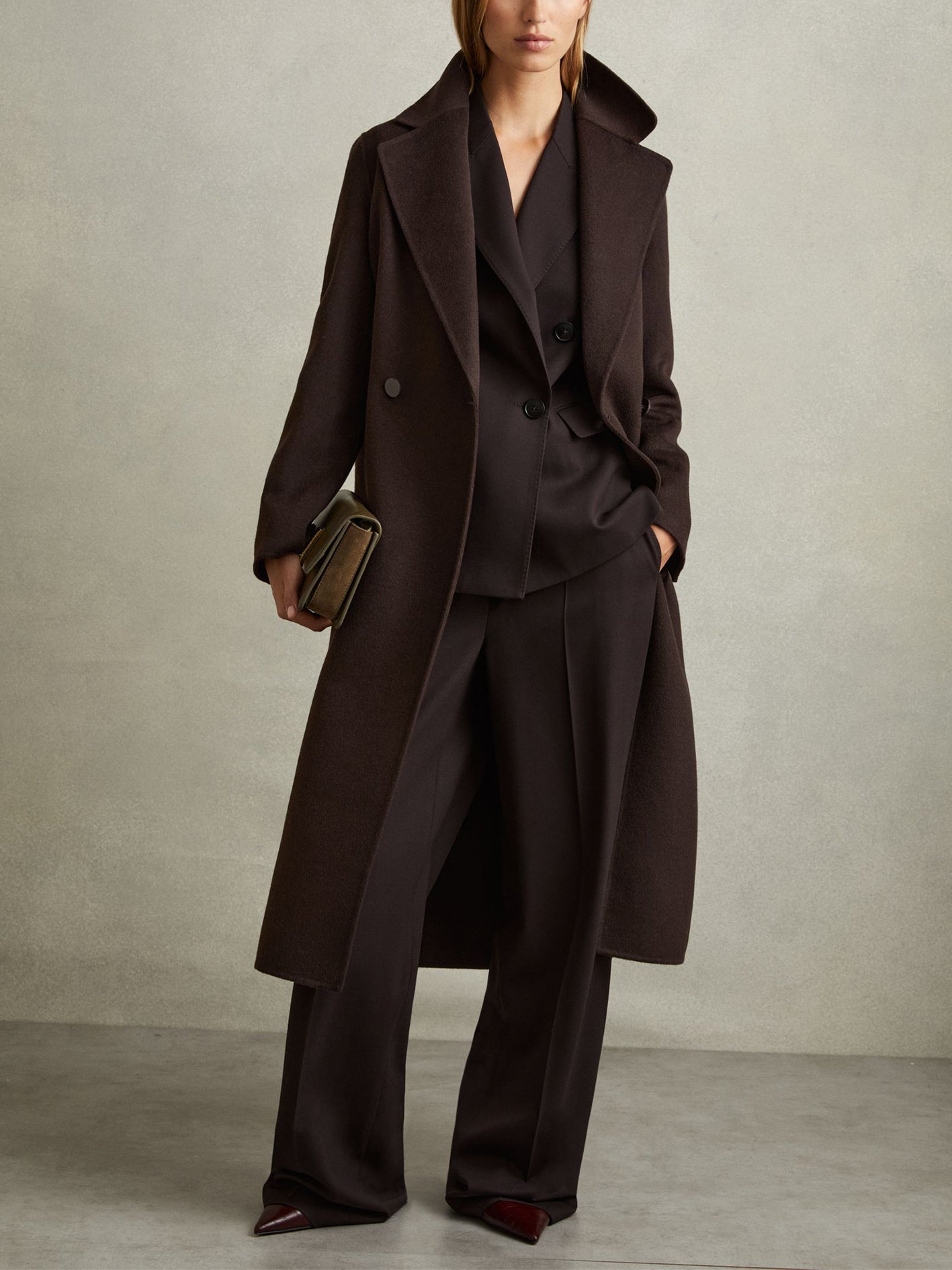 Petite Wool-Blend Double-Breasted Blindseam Coat in Chocolate