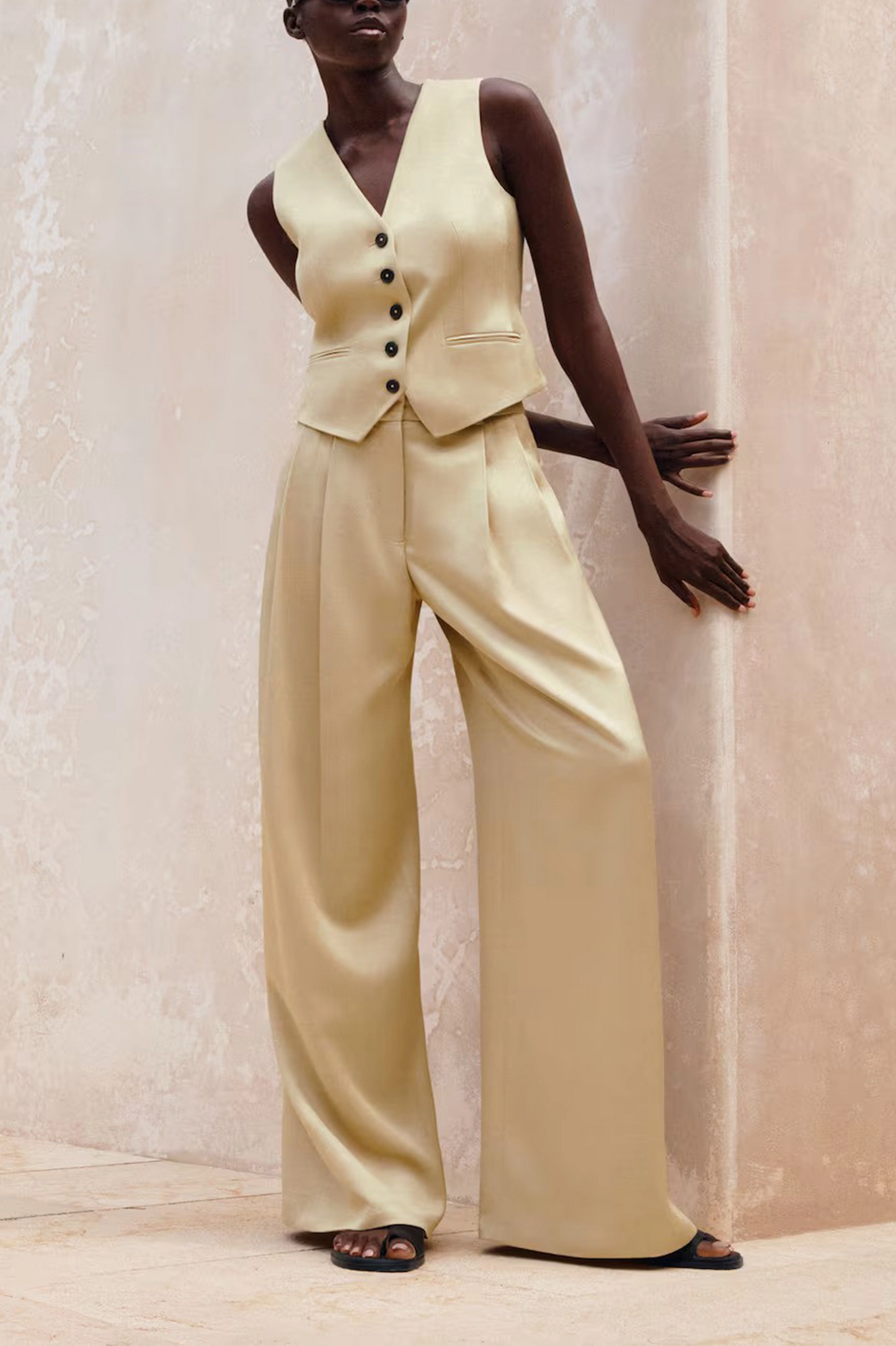 Elevated Metallic Tailored Wide-Leg Trouser
