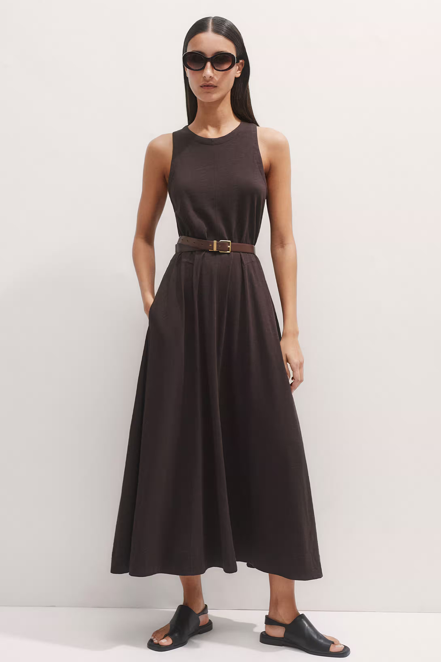 Flared Slub Jersey Maxi Dress