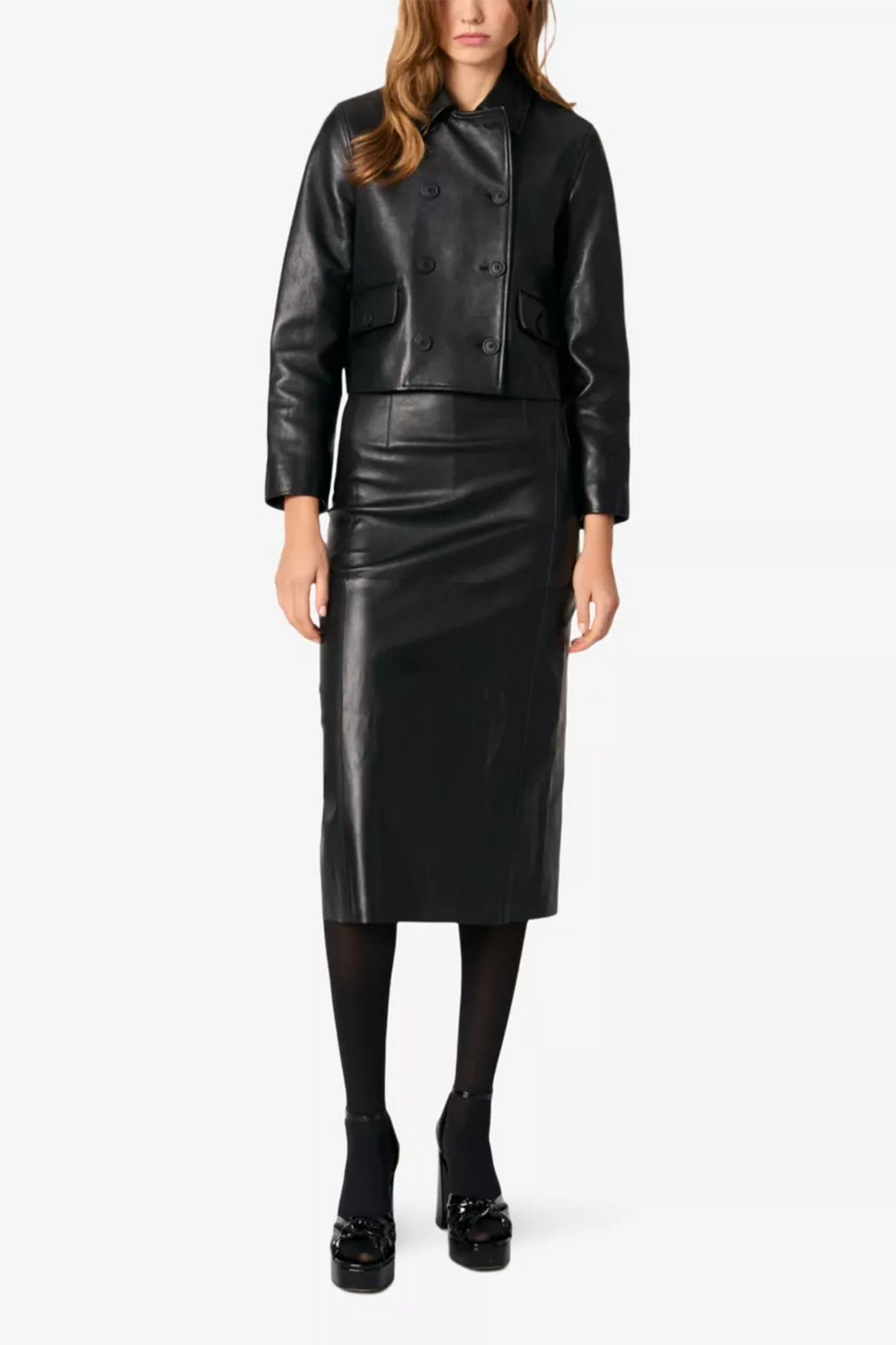 Double-Breasted Side-Pocket Leather Jacket