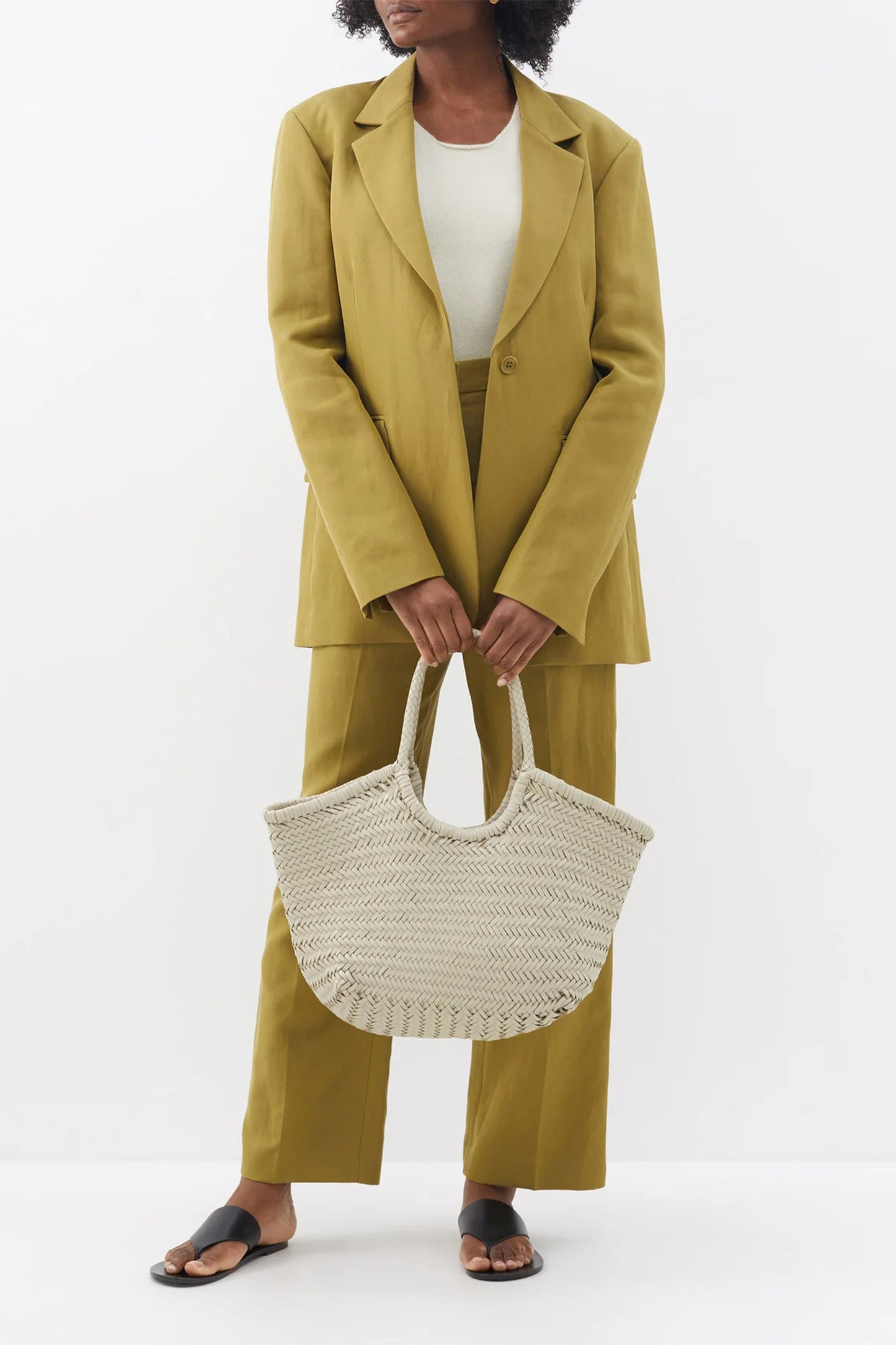 Nantucket Large Woven-leather Basket Bag Ivory
