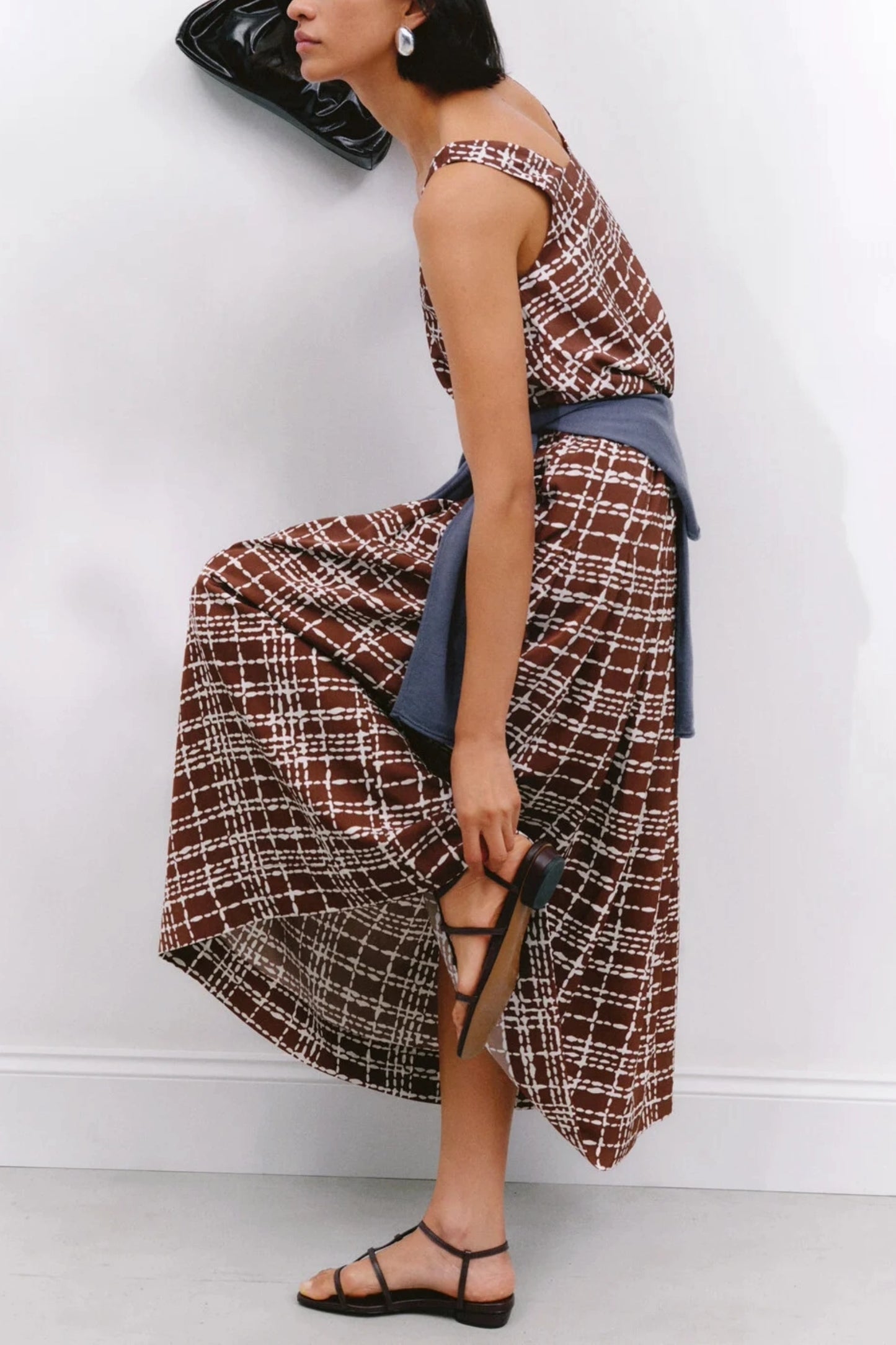 Satin Twill Pleated Midi Skirt