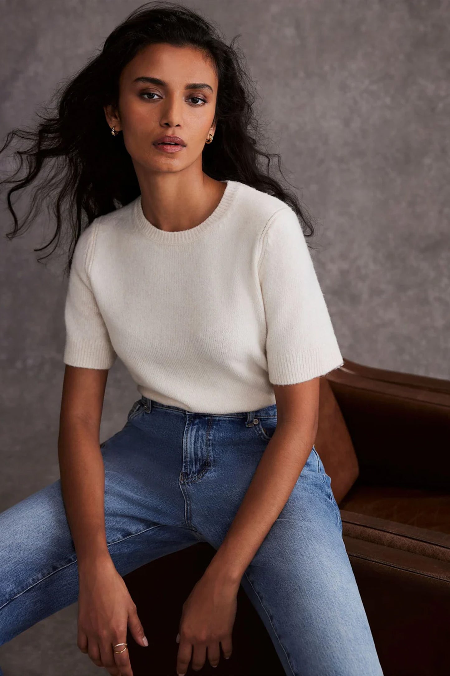 Cream Fitted Knit Tee