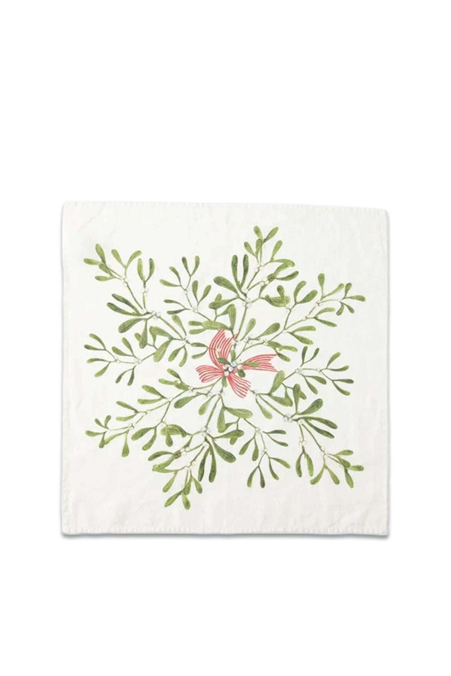 Set of Four Mistletoe-Print Linen Napkins