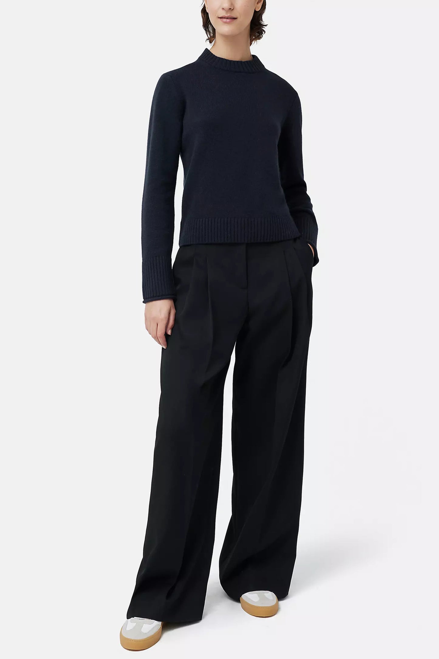 Jigsaw Compact Wool Crew Jumper, Navy