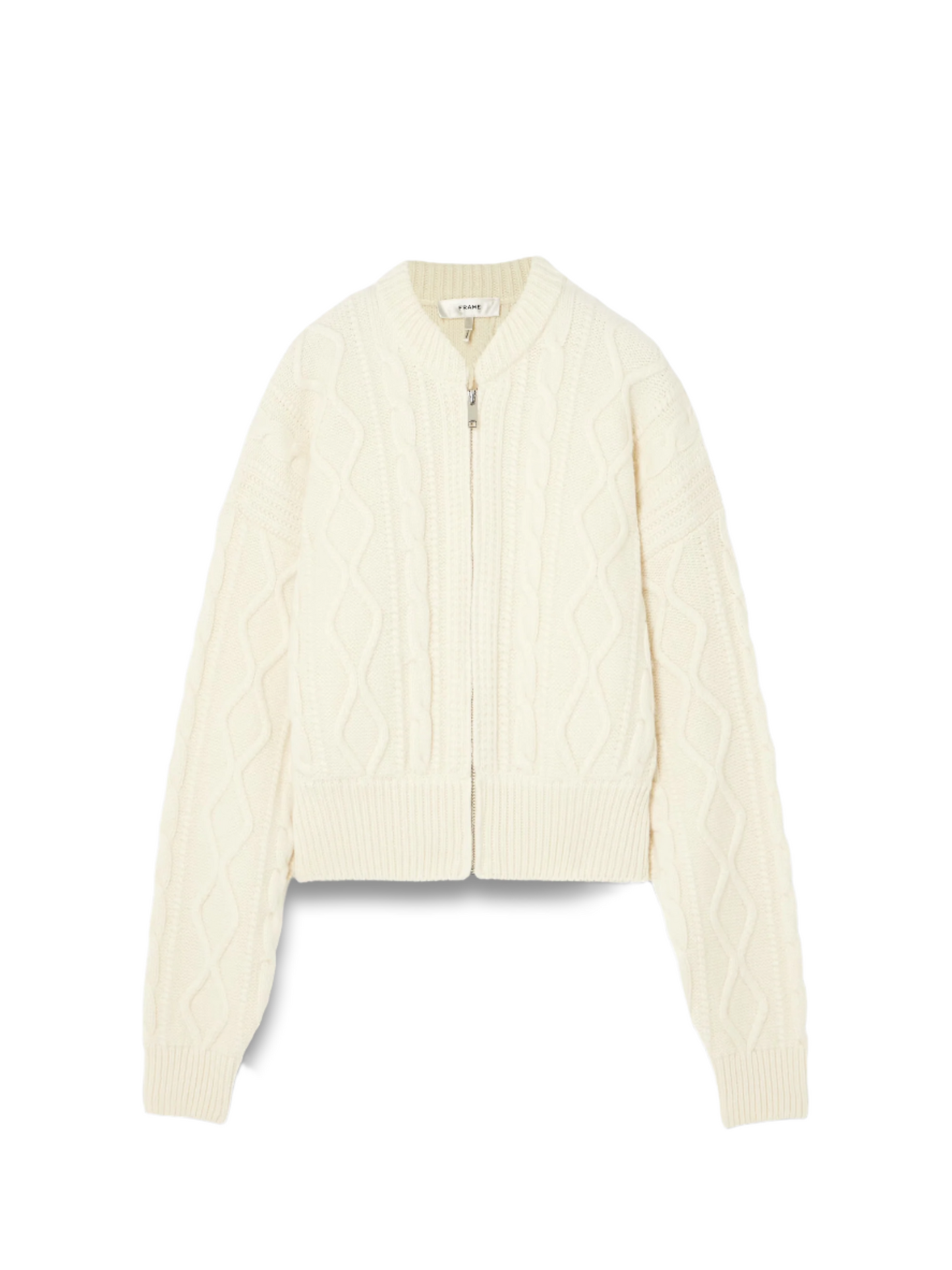 Cropped cable-knit merino wool zip-up cardigan