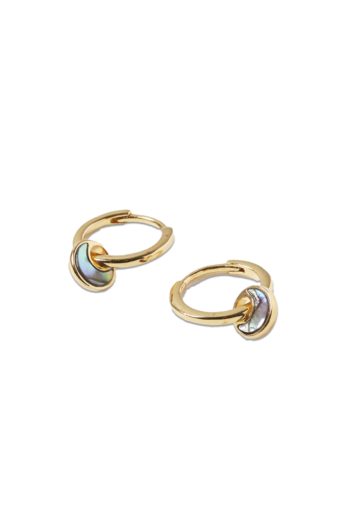 Lottie Curved Abalone Shell Inlay Disc Drop Gold Plated Huggie Earrings