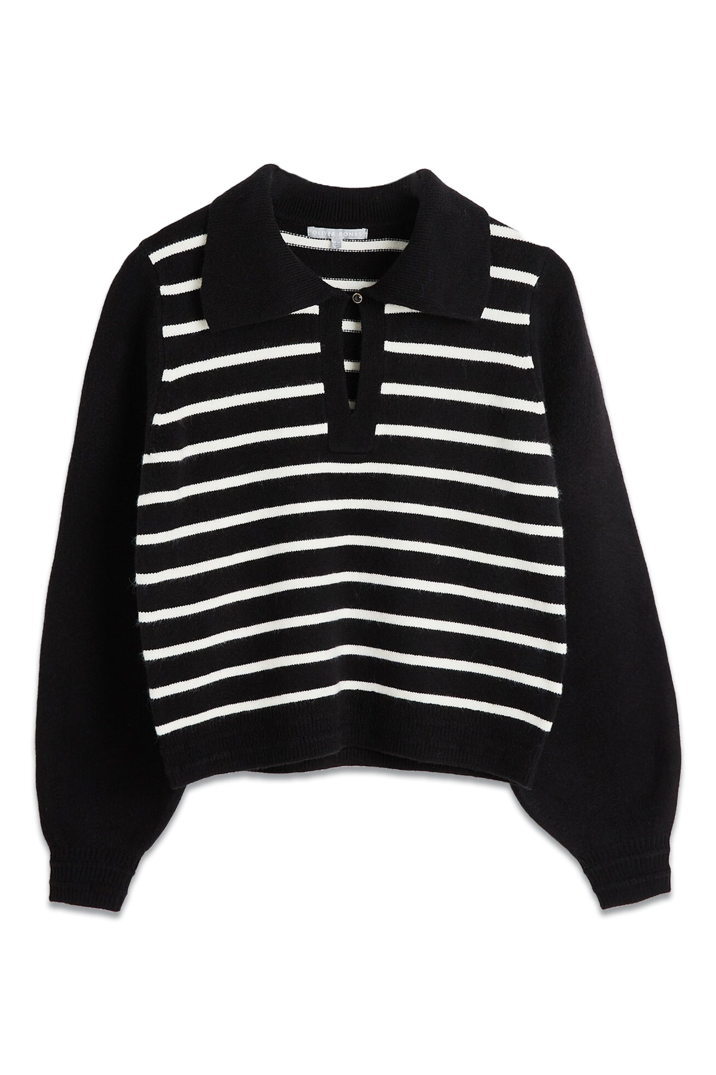 Monochrome Collared Stripe Knitted Jumper