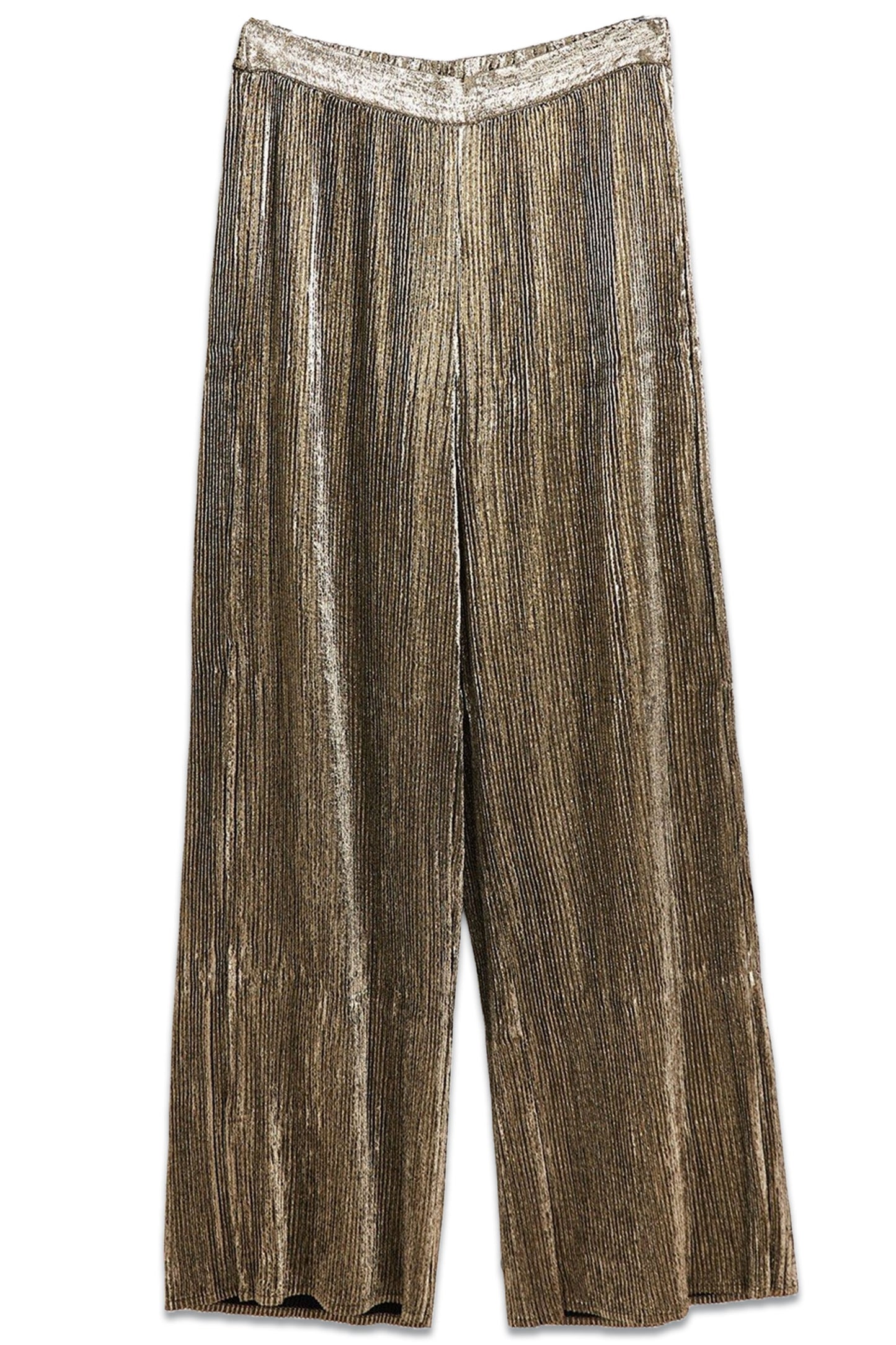 Gold Shimmer Plisse Wide Leg Trouser