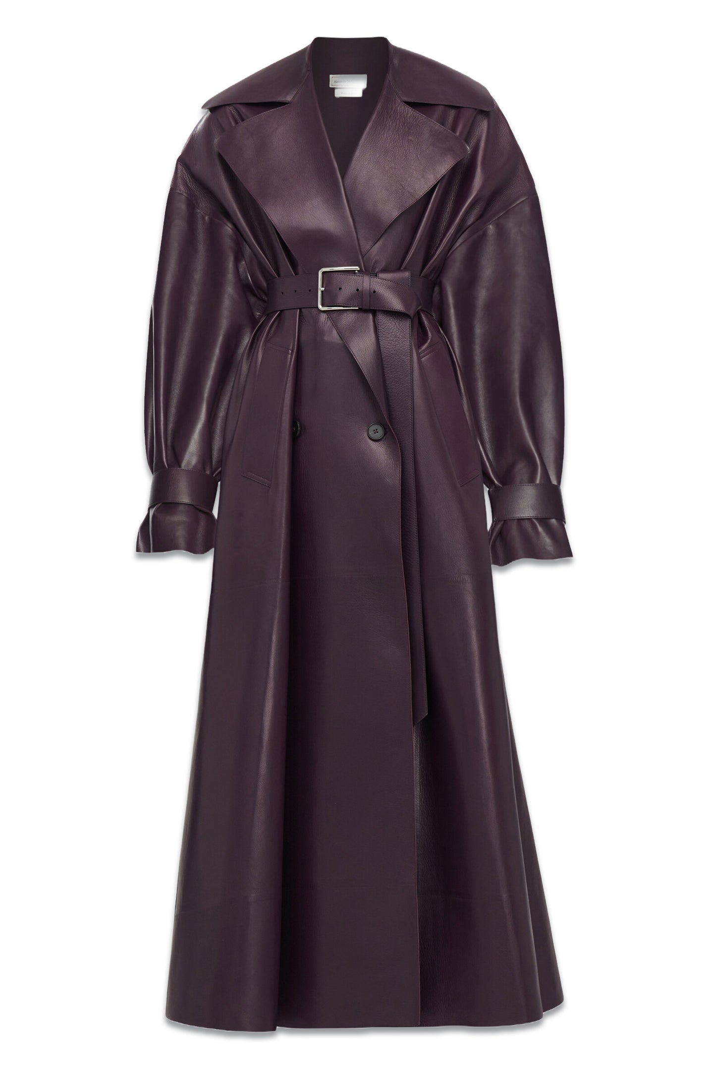 Women's Cocoon Sleeve Leather Trench Coat in Night Shade