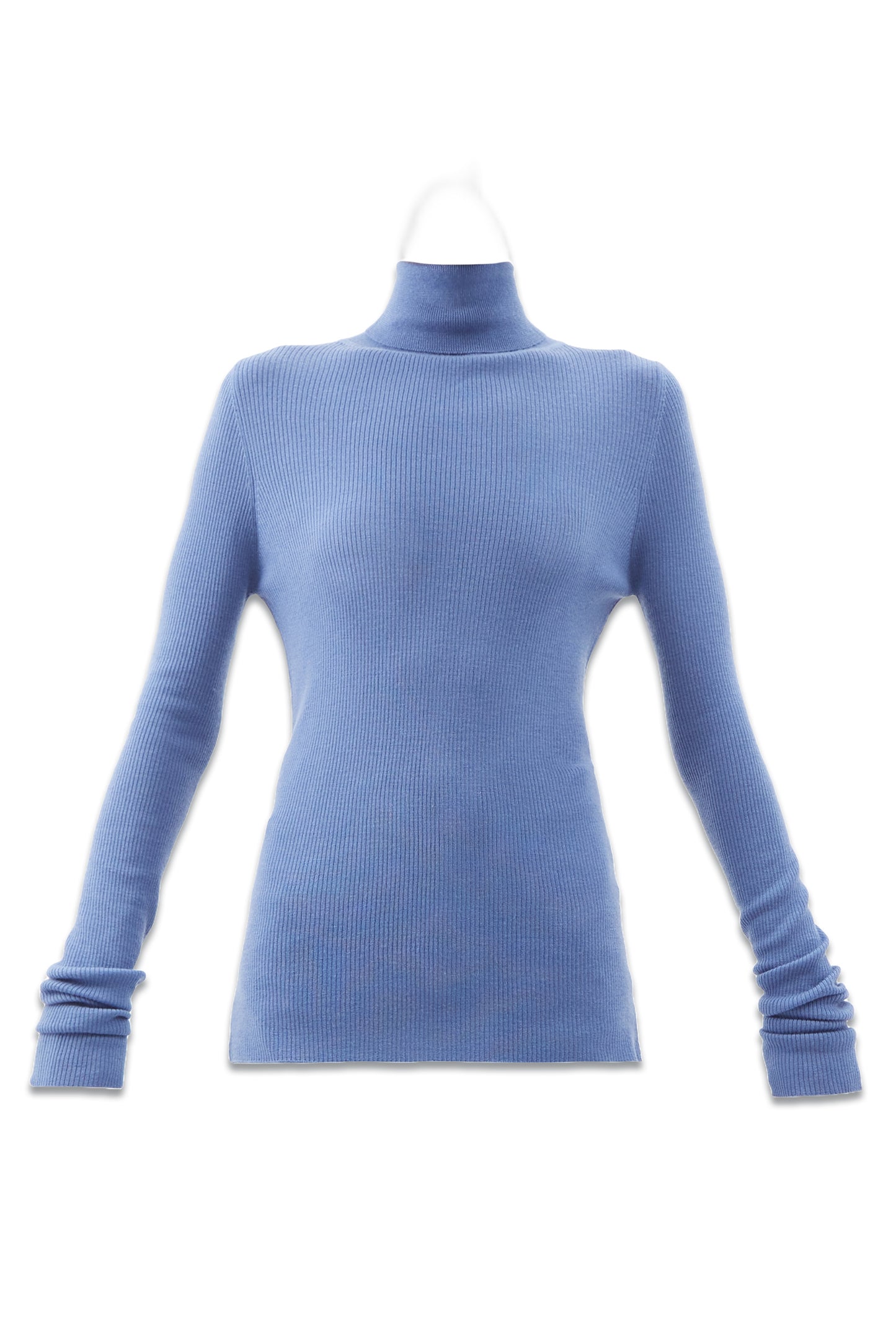 Blue Roll-neck Fine-rib Merino-wool Sweater