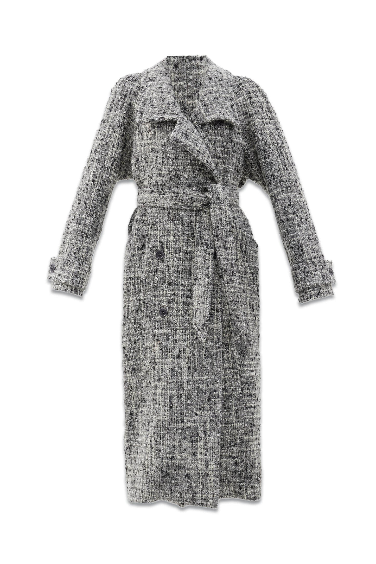Oversized Belted Funnel Beck Bouclé Blanket Coat