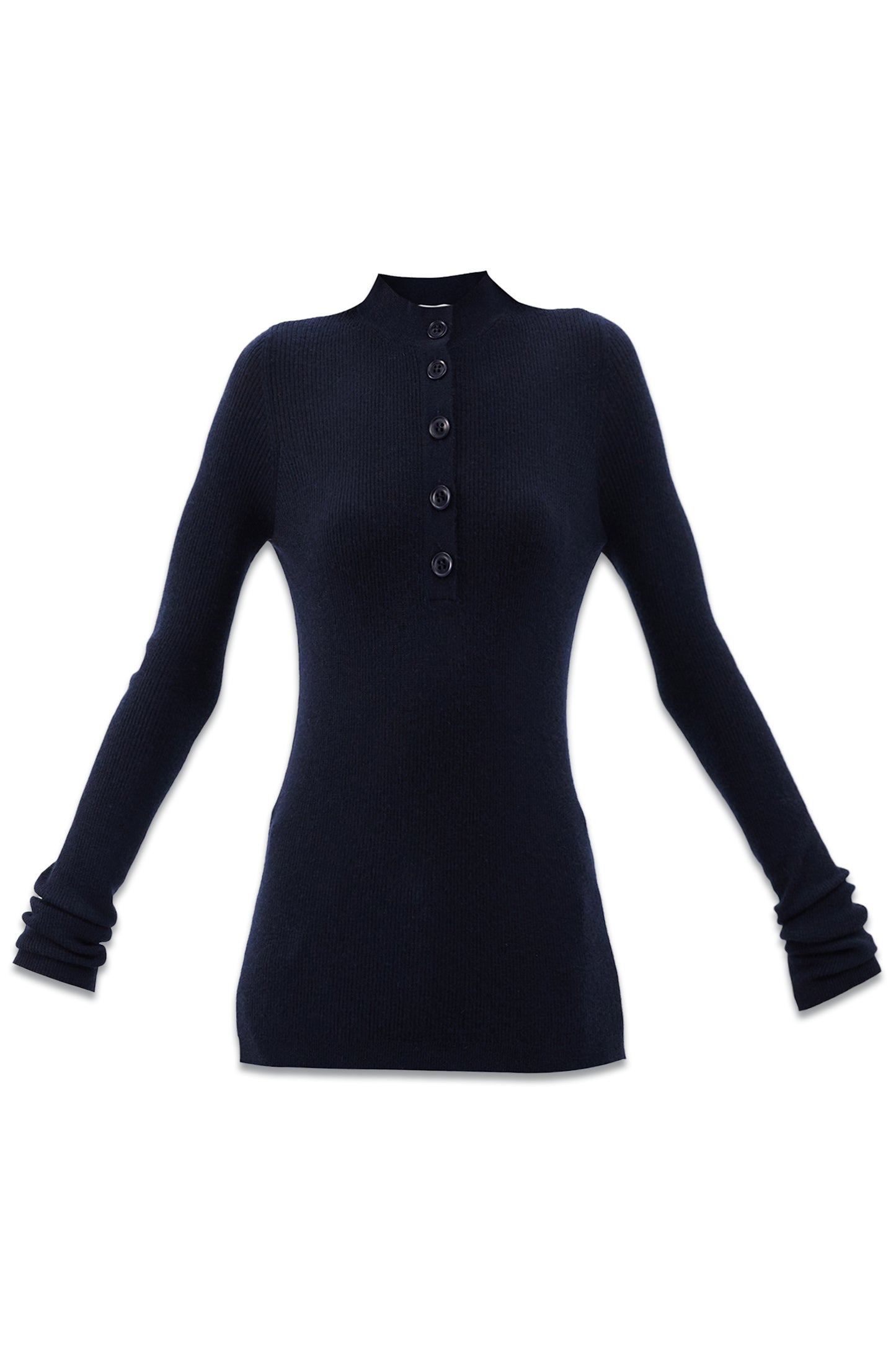 Sheer Ribbed-Knit Button-Up Cashmere Jumper