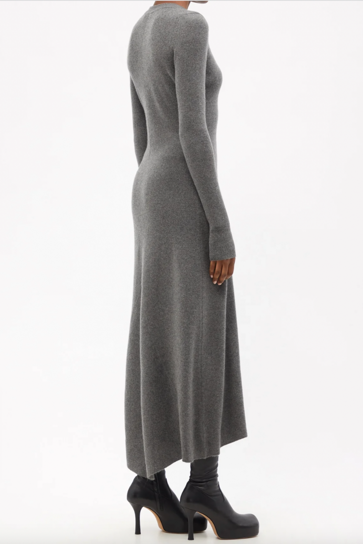 Cashmere-blend Grey Ribbed Fishtail Dress