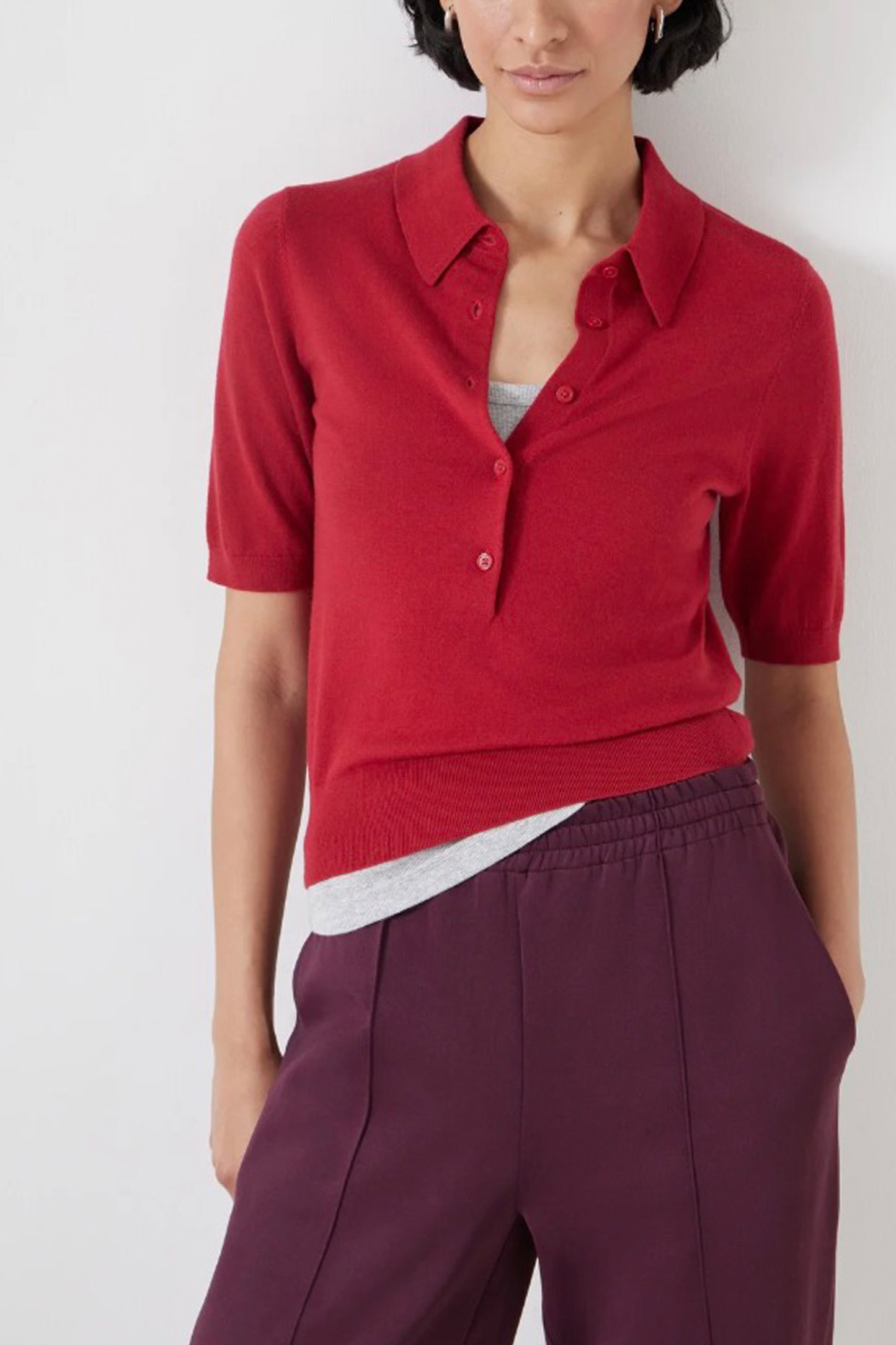 Fine Knit Short Sleeve Polo Top
