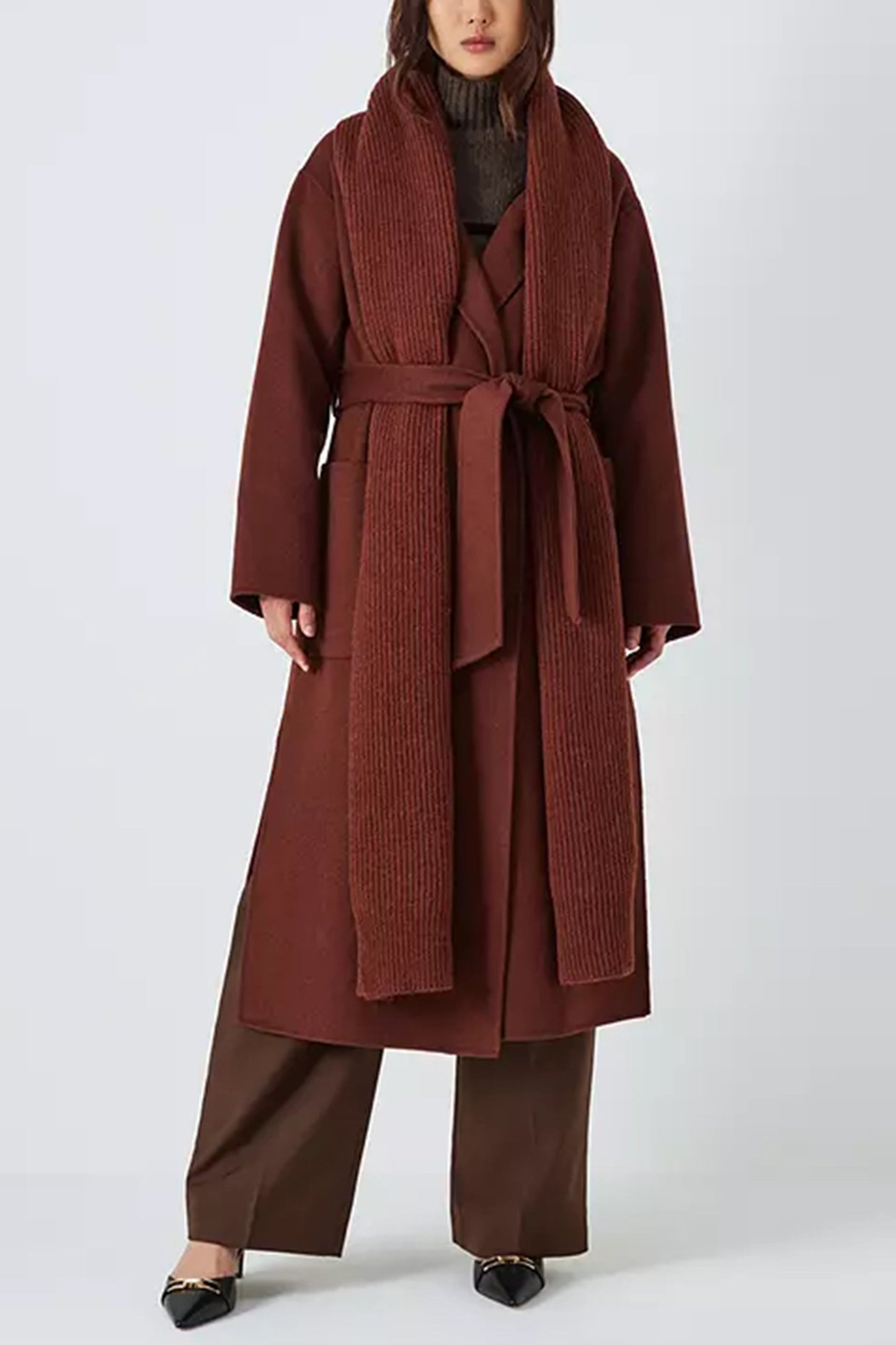 Hand Finished Robe Belt Wool Blend Coat
