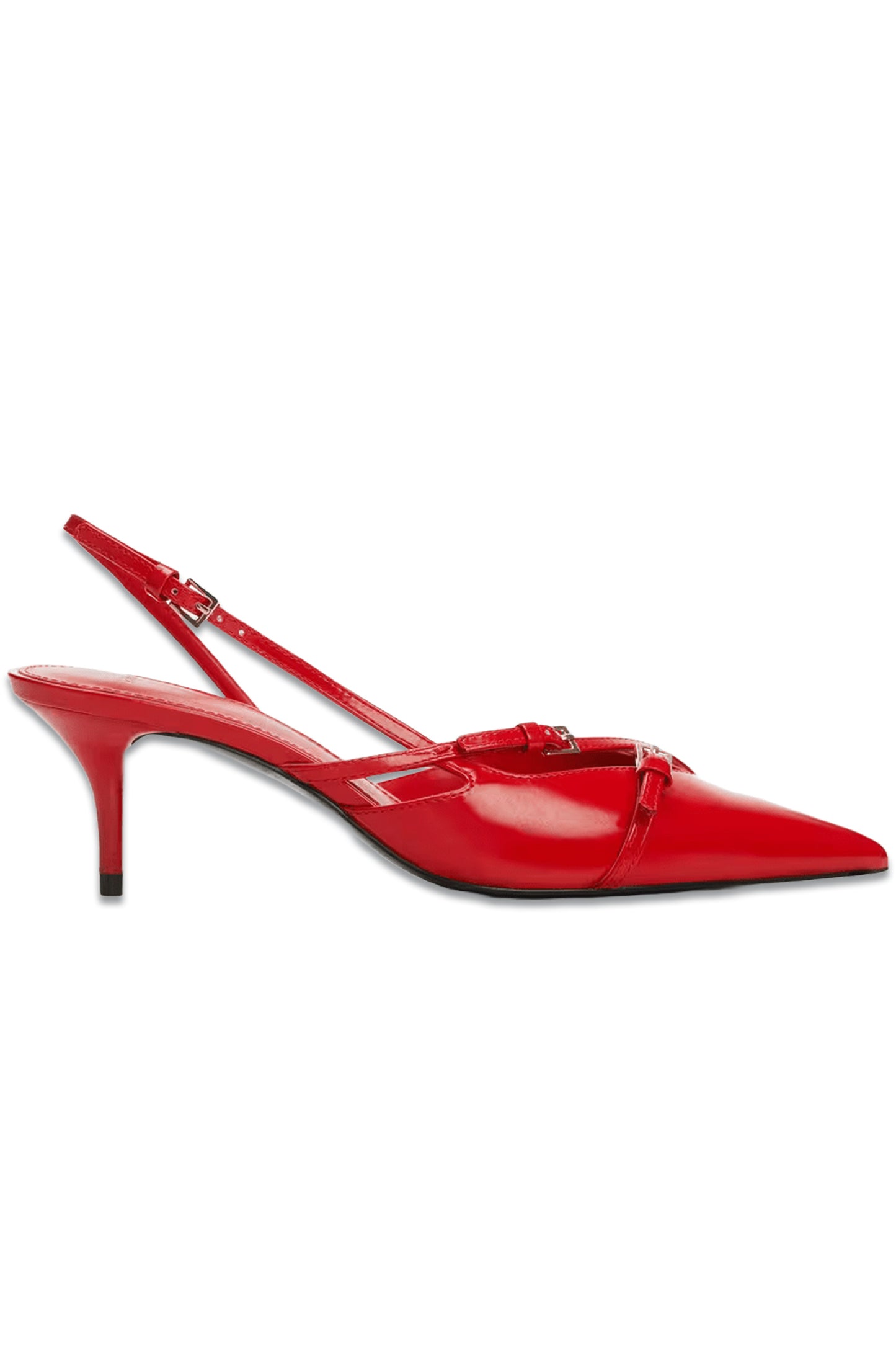 Leather Heeled Slingback Shoes With Buckles