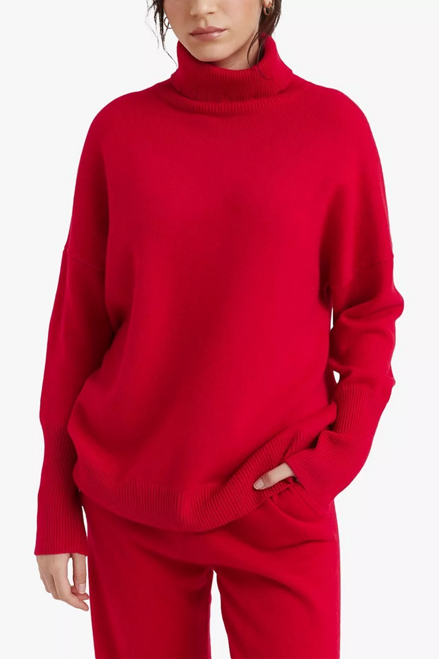 Cashmere Roll-Neck Jumper, Deep Crimson