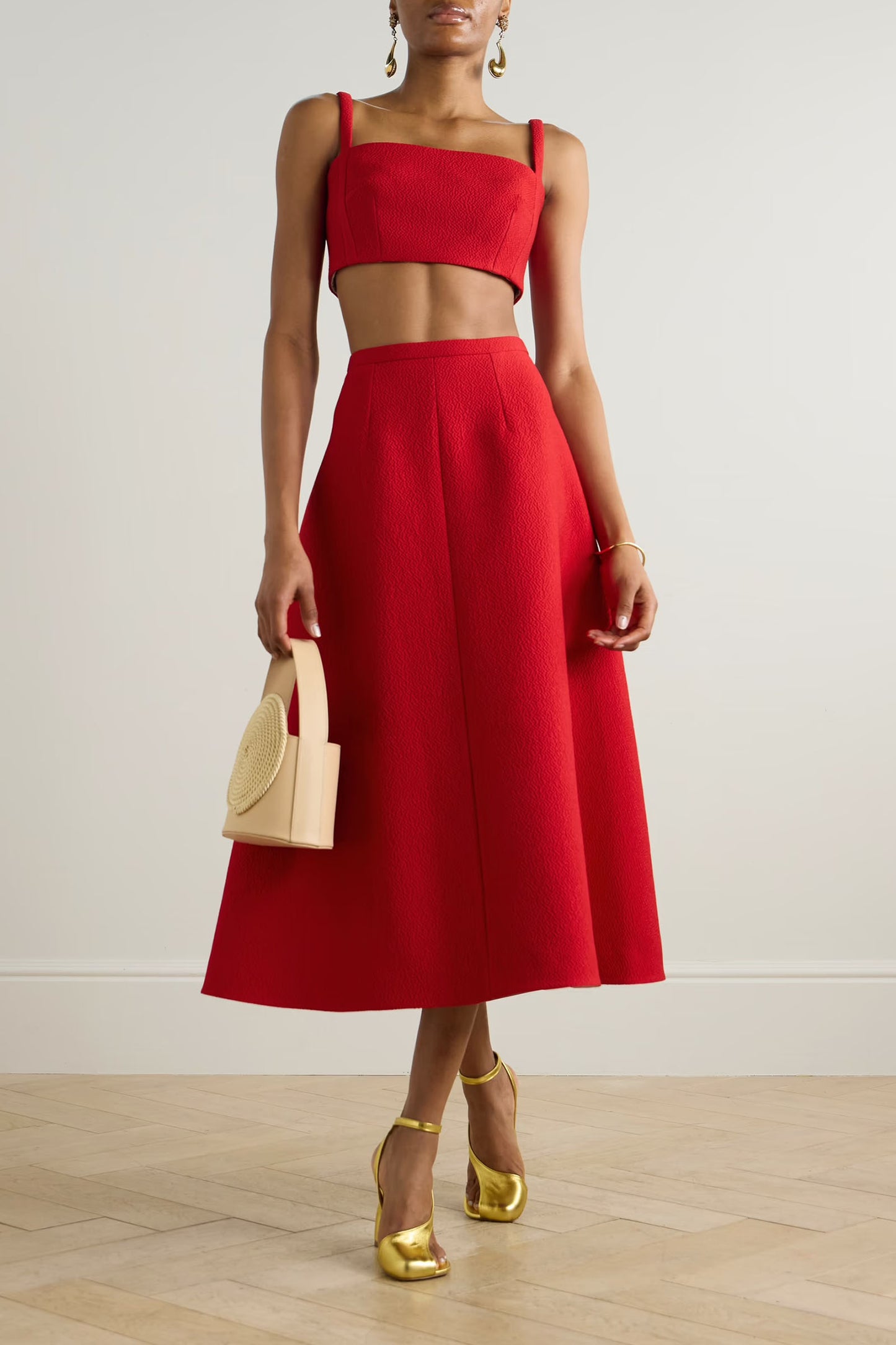 Fabiola Cropped Paneled Cloqué Top
