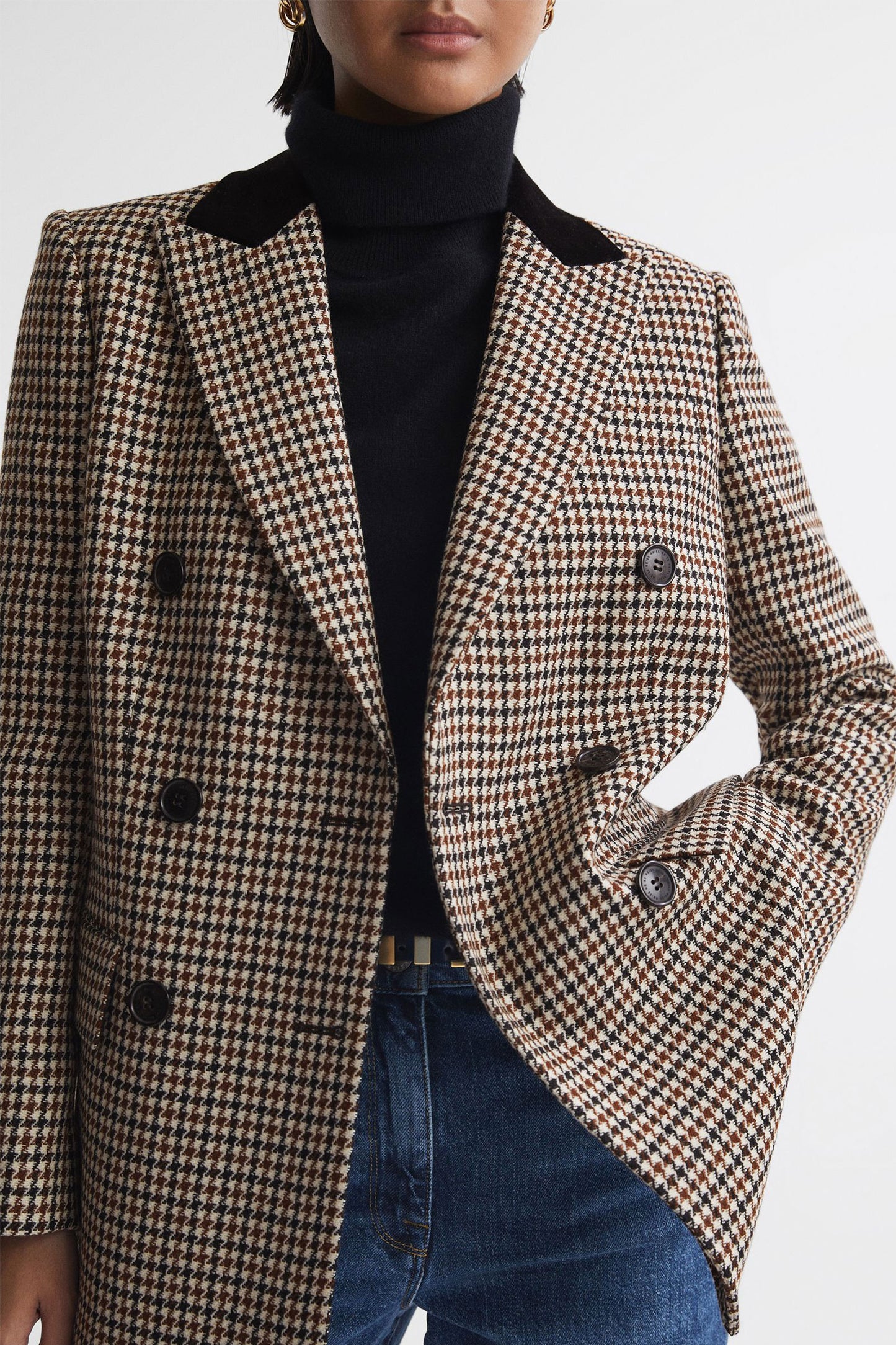 Cici Wool Dogtooth Double Breasted Blazer
