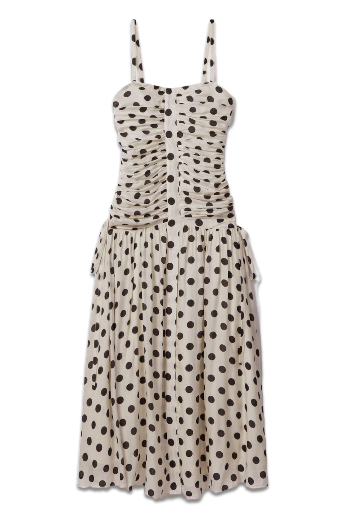 Rue Viscose Linen Polka Dot Ruched Maxi Dress