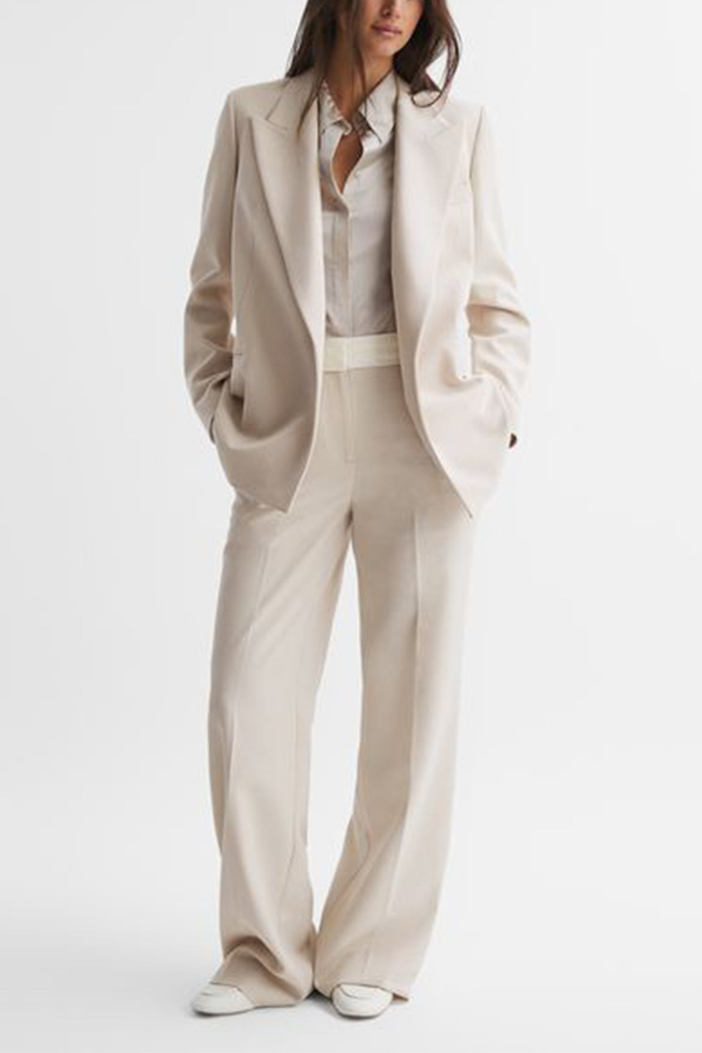 Maya Tailored Single Breasted Blazer & Mid Rise Contrast Wide Leg Trousers