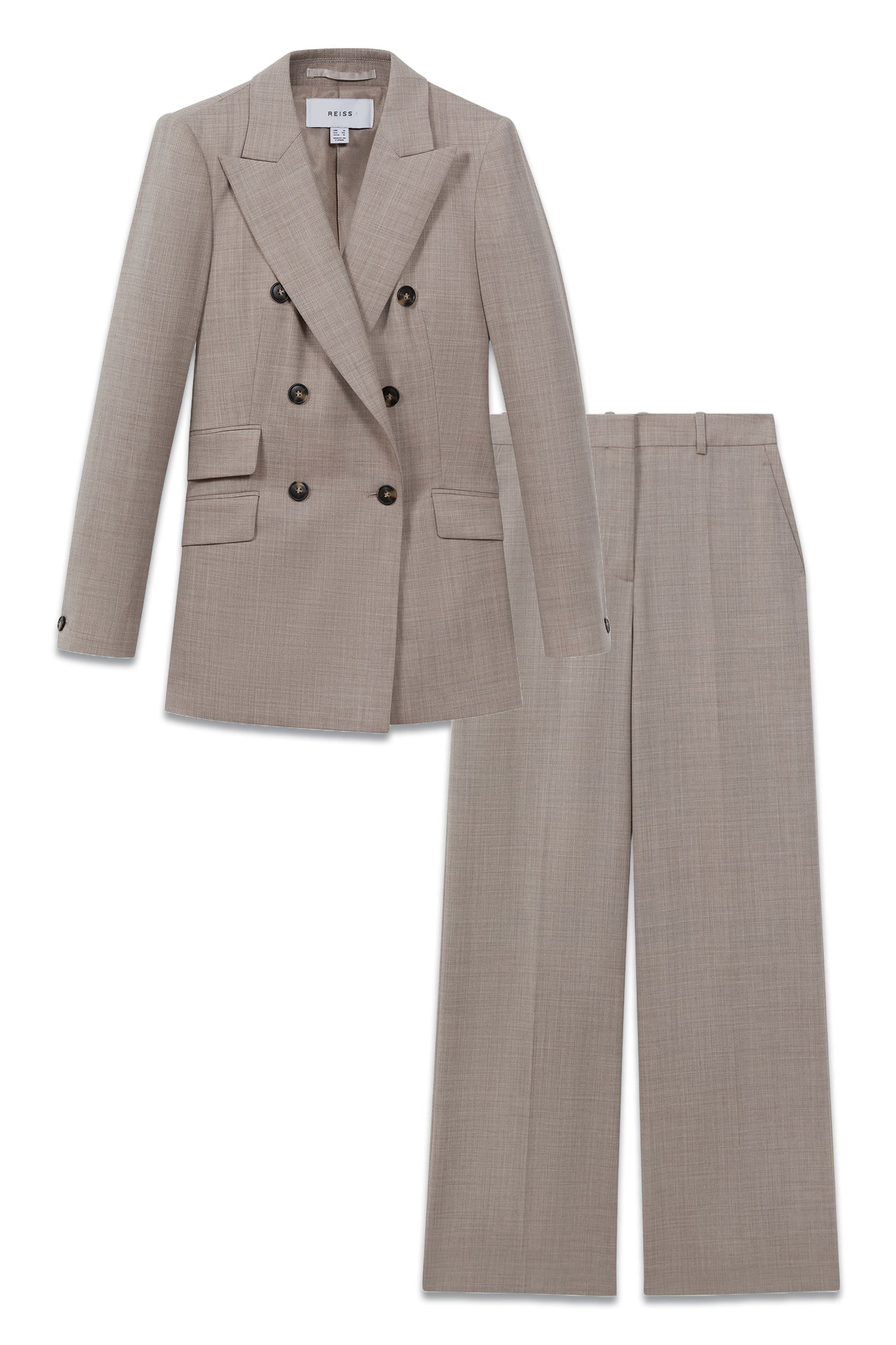 Tailored Wool Blend Double Breasted Suit Blazer & Hazel Wool Blend Wide Leg Suit Trousers