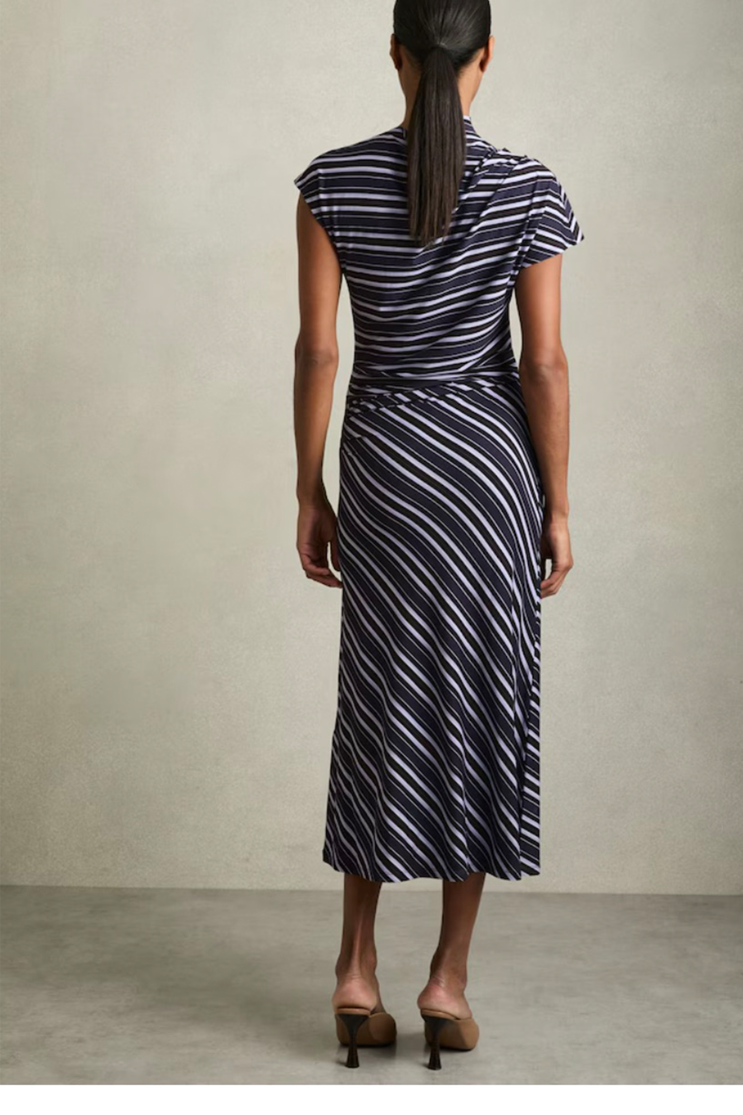 Stripe-Print Draped Midi Dress In Blue