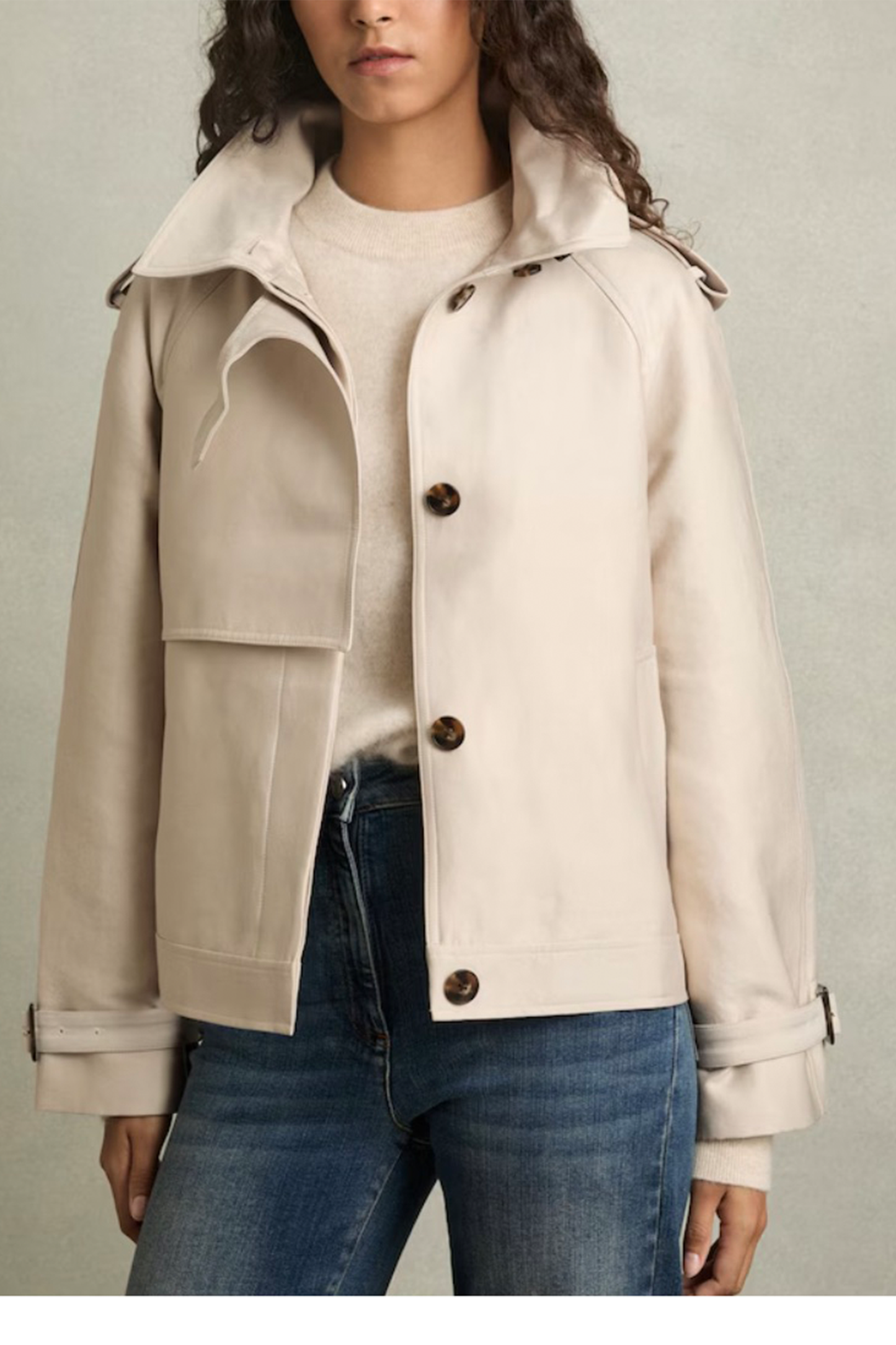 Short Trench Coat With Cotton In Neutral