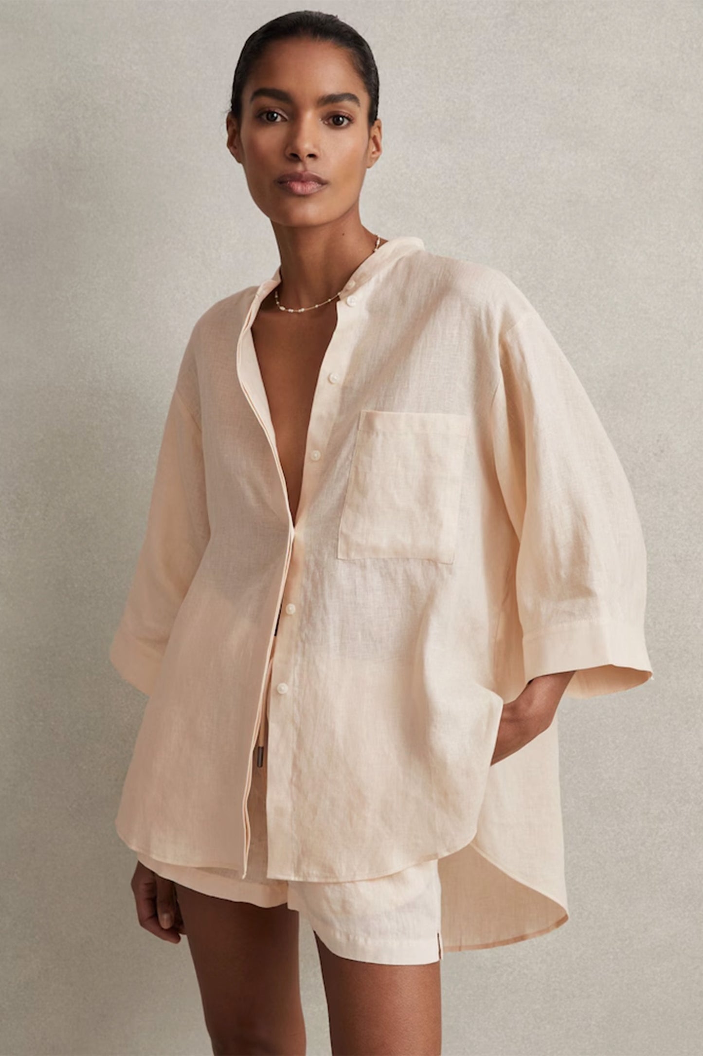 Winona Relaxed Sleeve 100% Linen Shirt in Blush