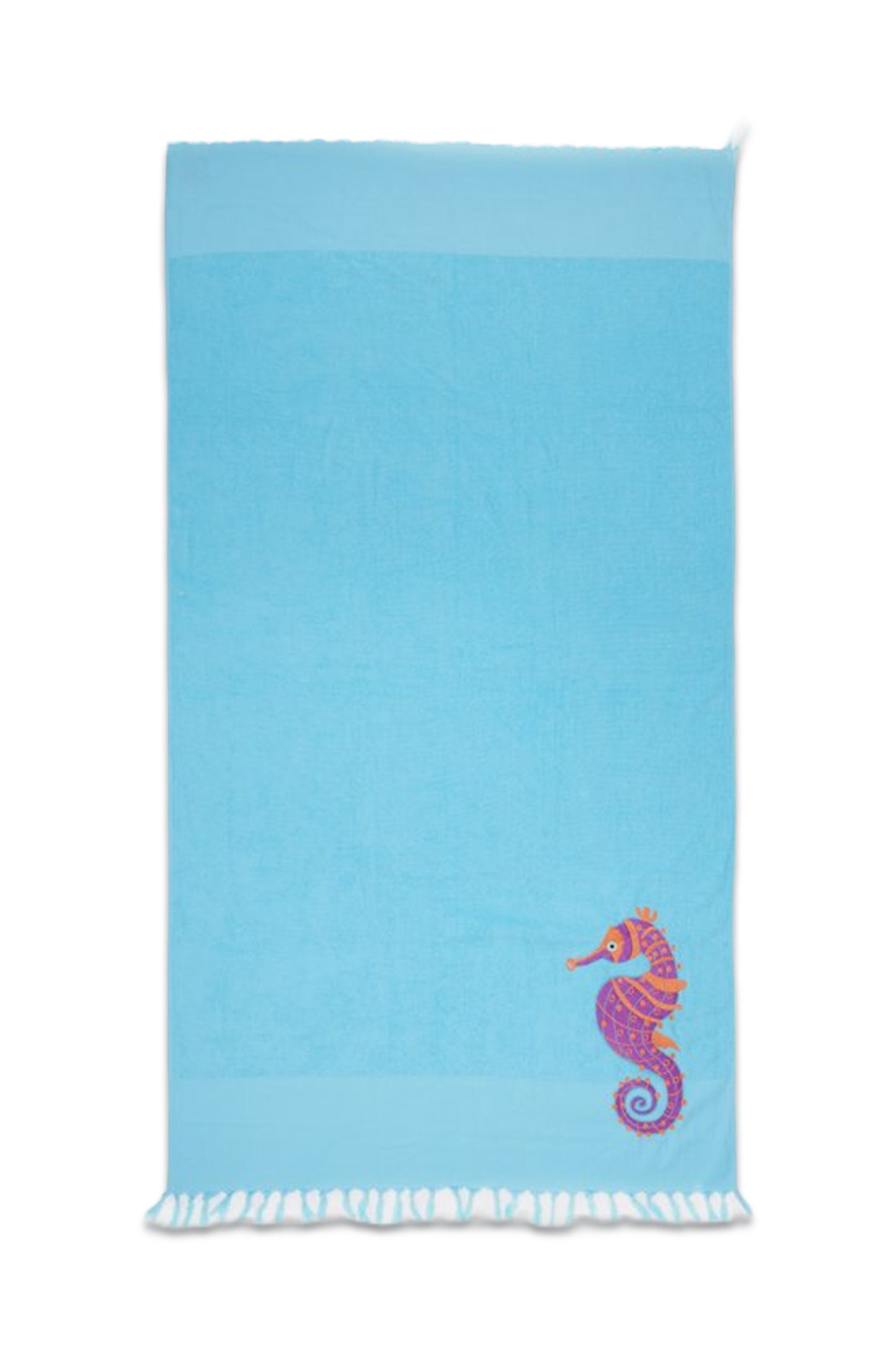 Seahorse-Embroidered Cotton Beach Towel