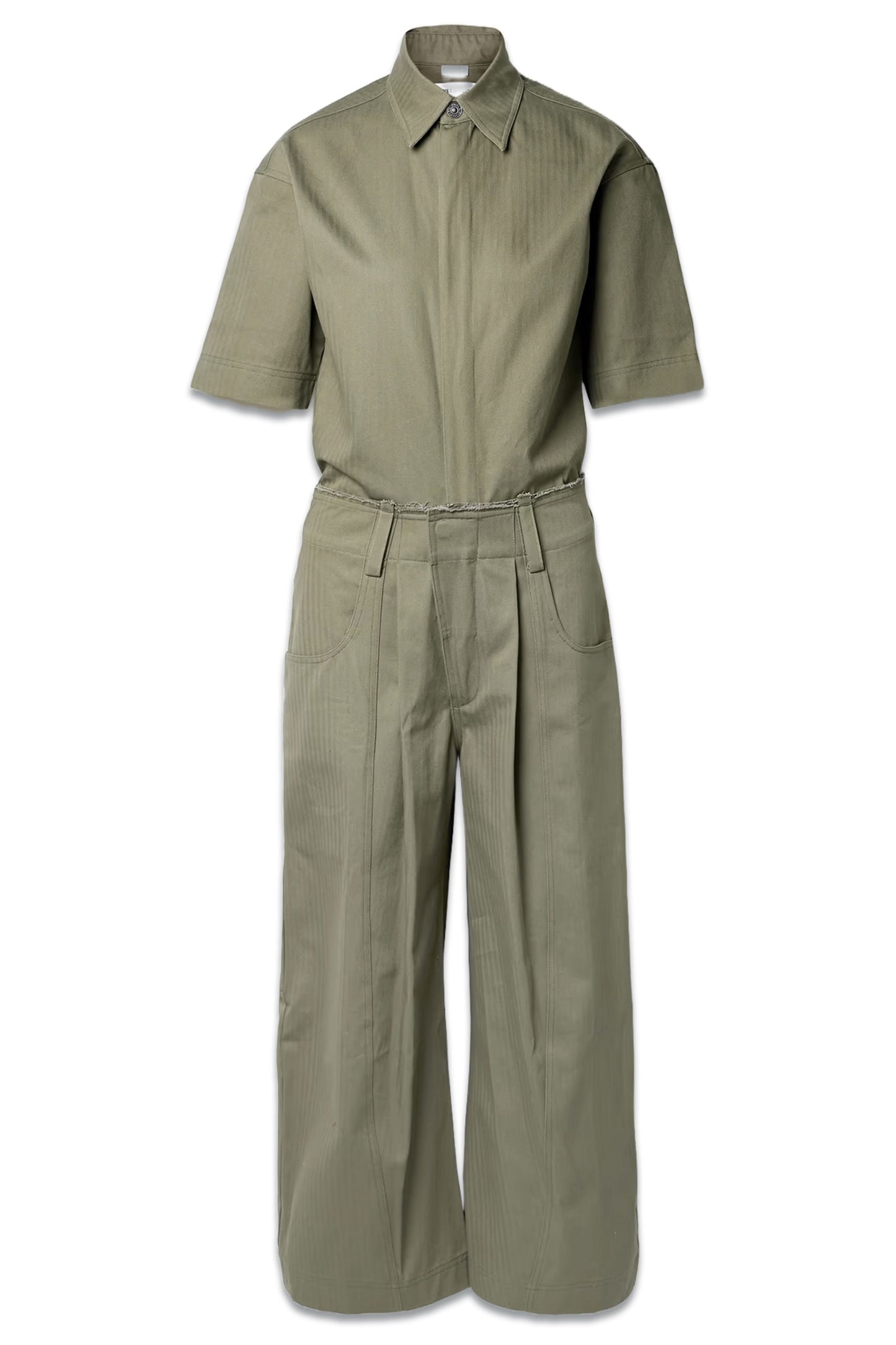 + NET SUSTAIN New Yorker Distressed Herringbone Cotton-canvas Jumpsuit