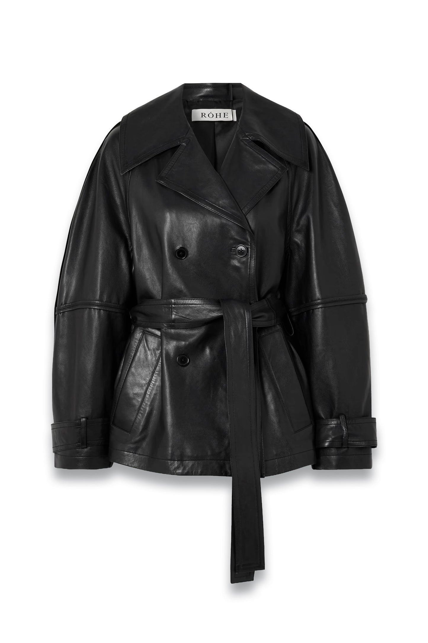 Belted Double-breasted Leather Jacket