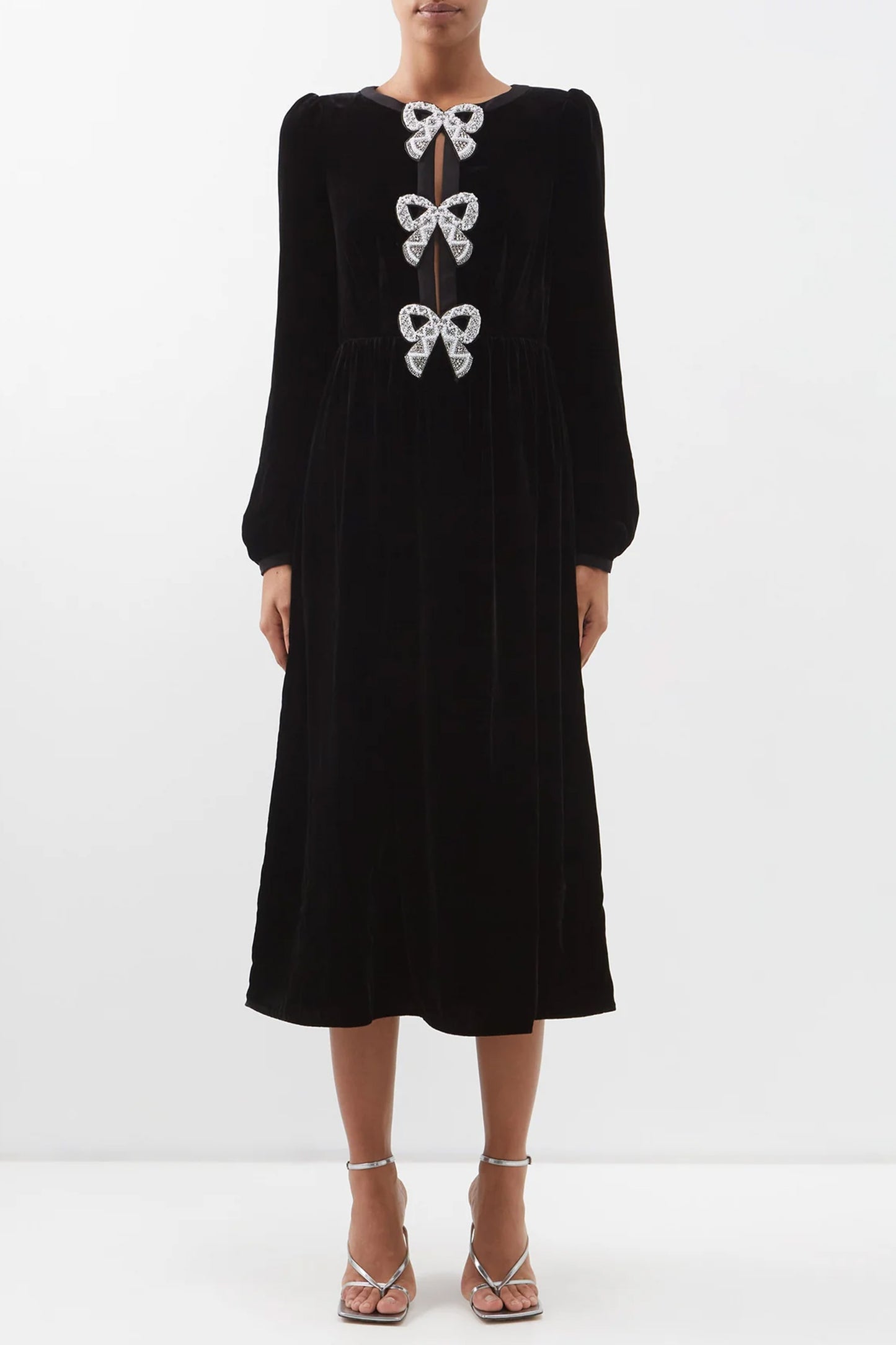 Camille Crystal-bow Velvet Midi Dress