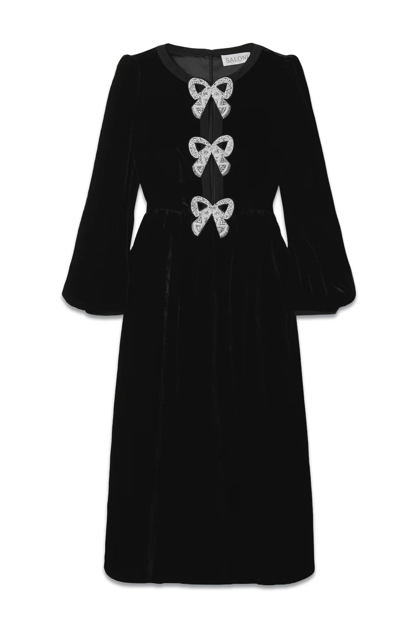 Camille Crystal-bow Velvet Midi Dress