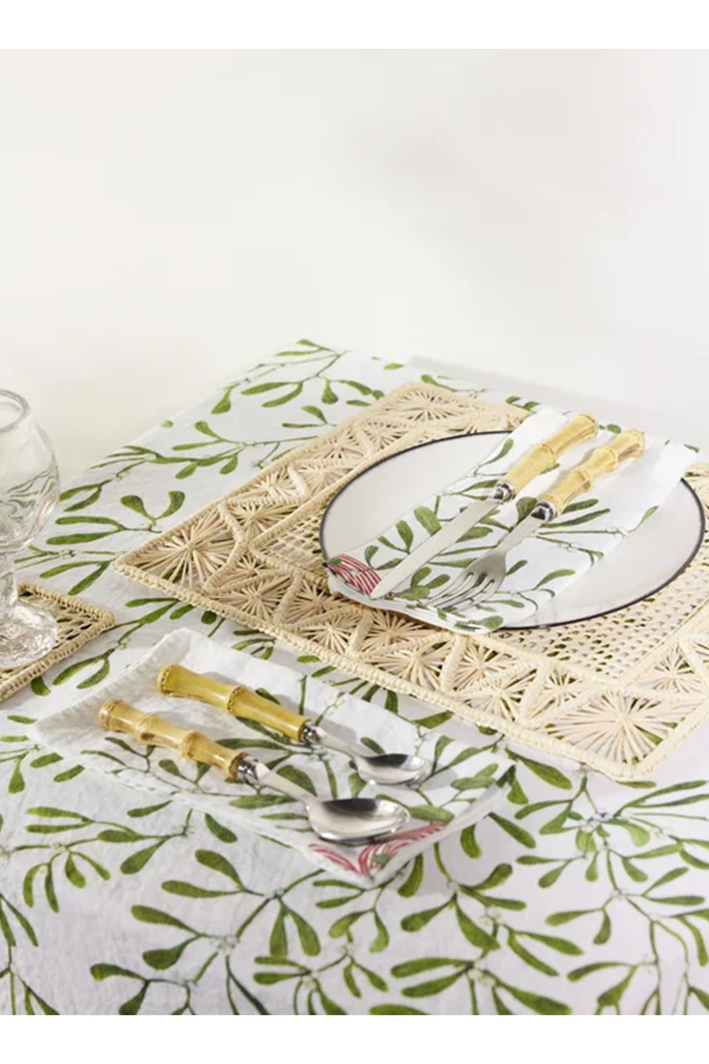 Set of Four Mistletoe-Print Linen Napkins