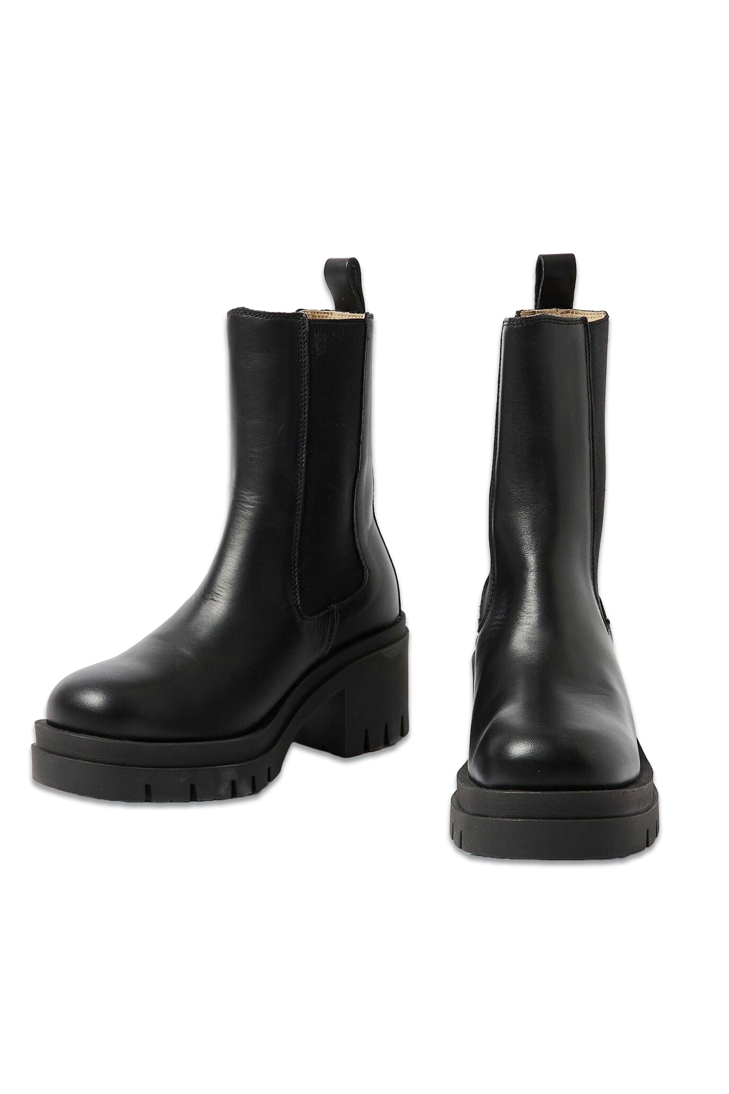 Sage Black Leather Heeled Chelsea Boots