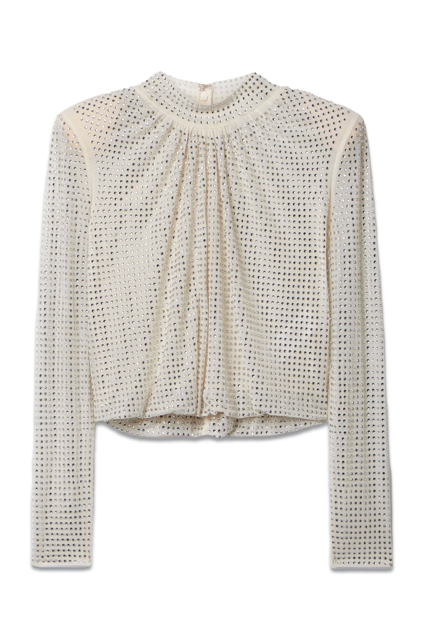 Draped Crystal-embellished Stretch-mesh Blouse