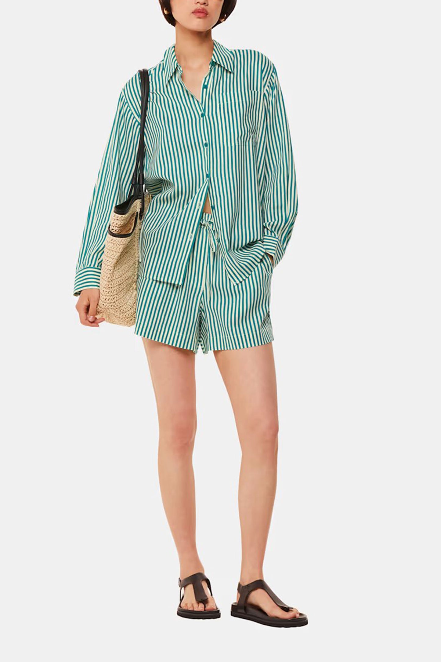 Stripe Linen Blend Shirt and Short Set